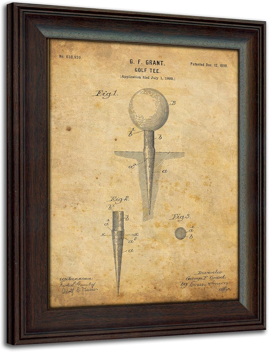 Personal-Prints | Golf Vintage Style US Patent Prints Wall Art | Framed Behind Acrylic Golfer Décor Featuring a Golf Club, Golf Tee, Golf Bag and Golf Ball (Golf Tee)