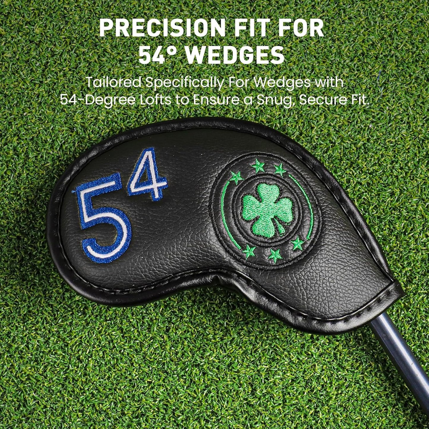 Golf Iron Wedge Head Covers 52° 54° 56° 60° 1 or 4 Pack, Synthetic Leather Clover USA Flag Design Club Head Protection, Universal Headcover Fit Iron Clubs for Men Women