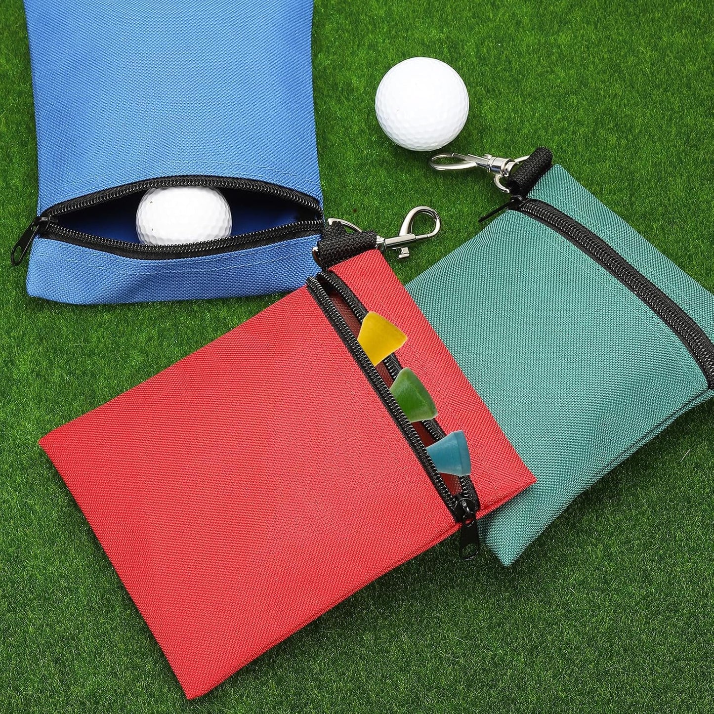uxcell Golf Tee Pouch, Professional Zipper Golf Tee Bag Accessories Pocket Gear Clip Bag with Metal Lobster Claw Clip Organizer Storage Bags for Men and Women