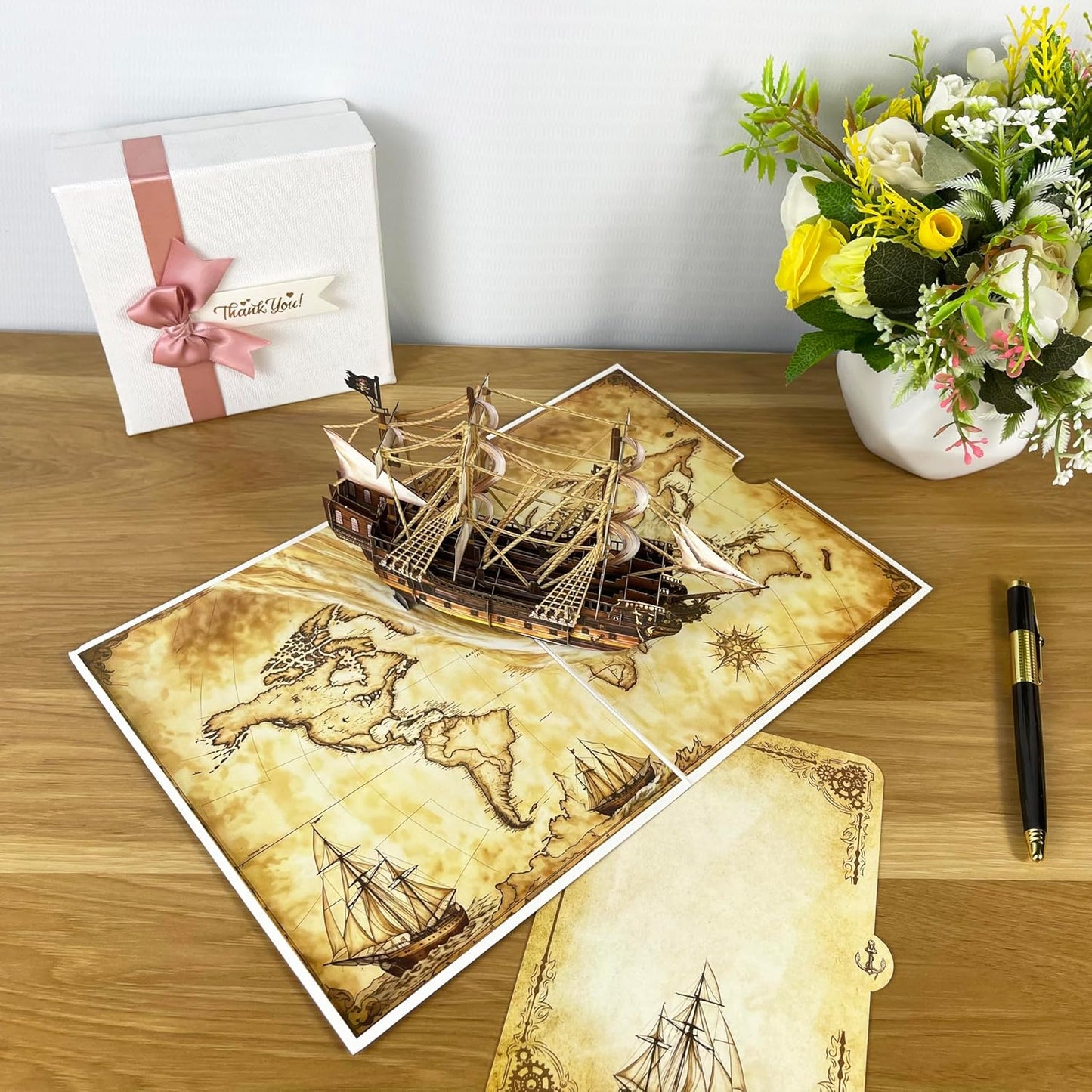 3D Pirate Ship Popup Card - Handmade Nautical Paper Art for Birthday, Anniversary, Christmas, Father’s Day - Unique Gift for Him, Her, Dad, Son, Husband, Pirate Lover