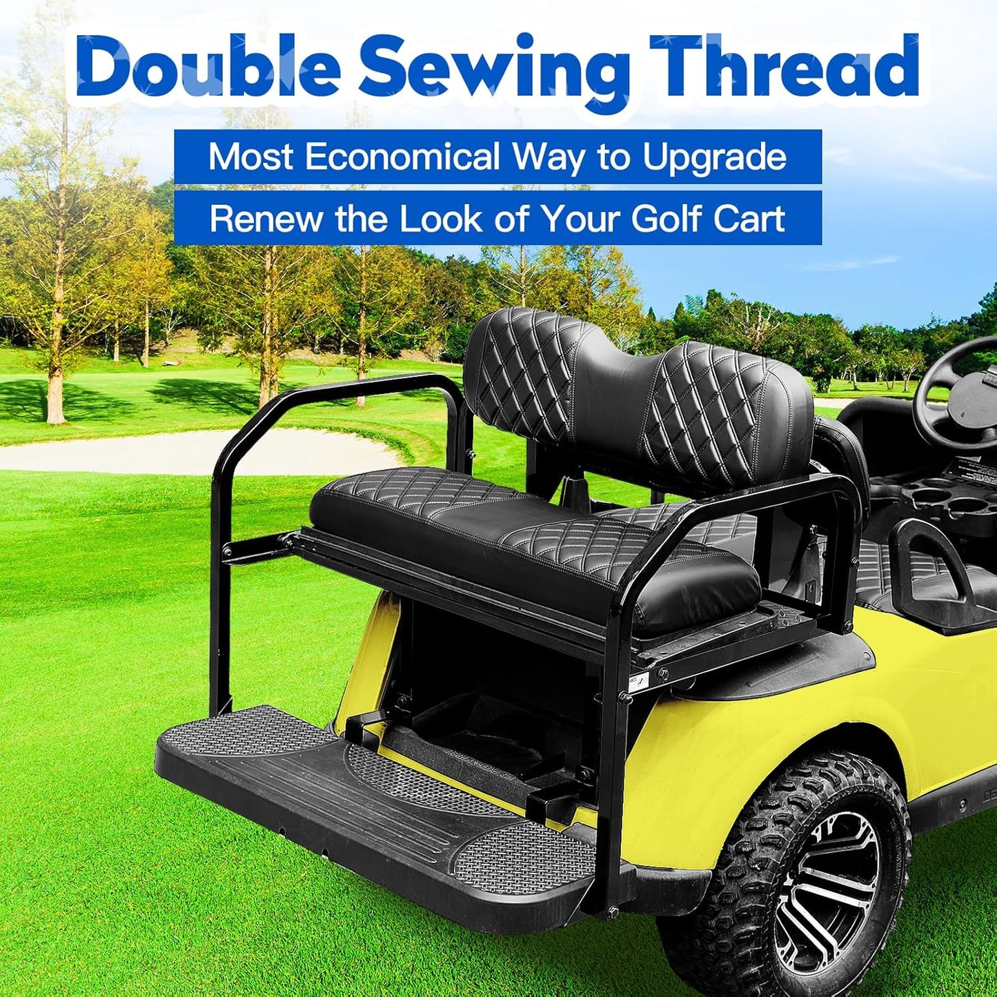 NOKINS 4PCS Golf Cart Seat Covers Kit, Front and Rear Seat Covers Fits Club Car DS Pre-2000 Standard Seat Cushion, Club Car DS Vinyl Seat Covers Accessories(Black&Black Stitching)