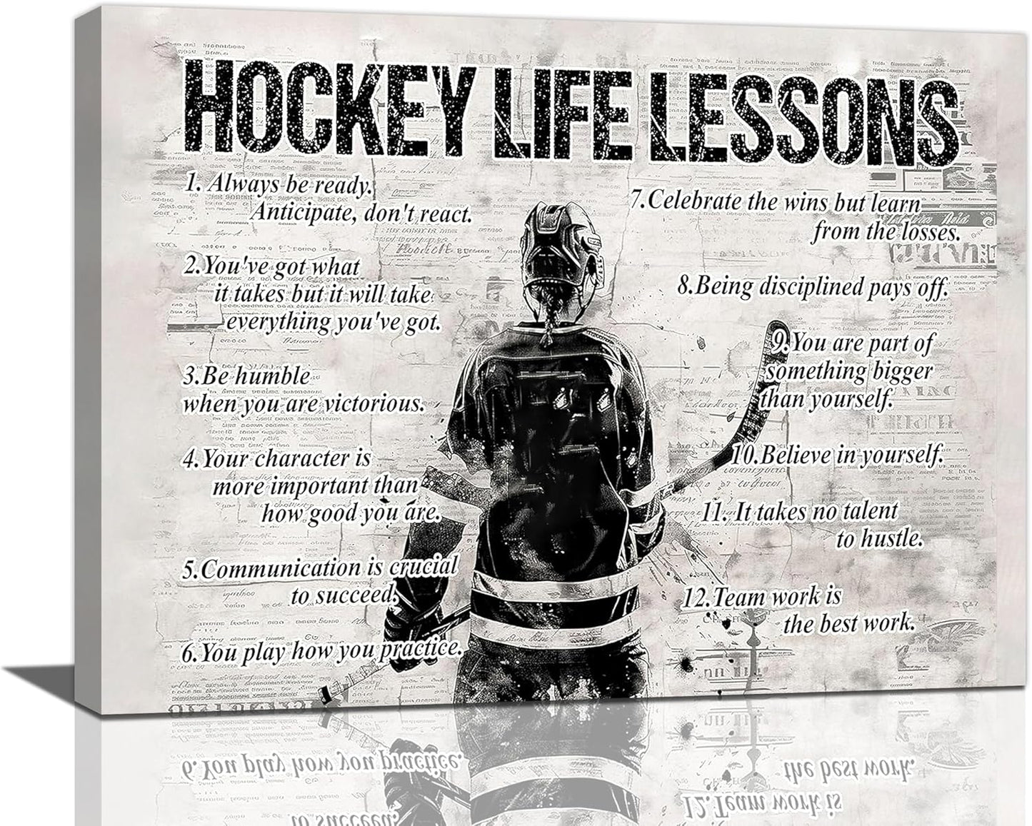 Hockey Sports Wall Art Hockey Life Lessons Wall Decor Hockey Sign Retro Poster Boy Men Motivational Decorations Canvas Print Painting Artwork for Bedroom Bathroom Living Room Gym 16"x12"