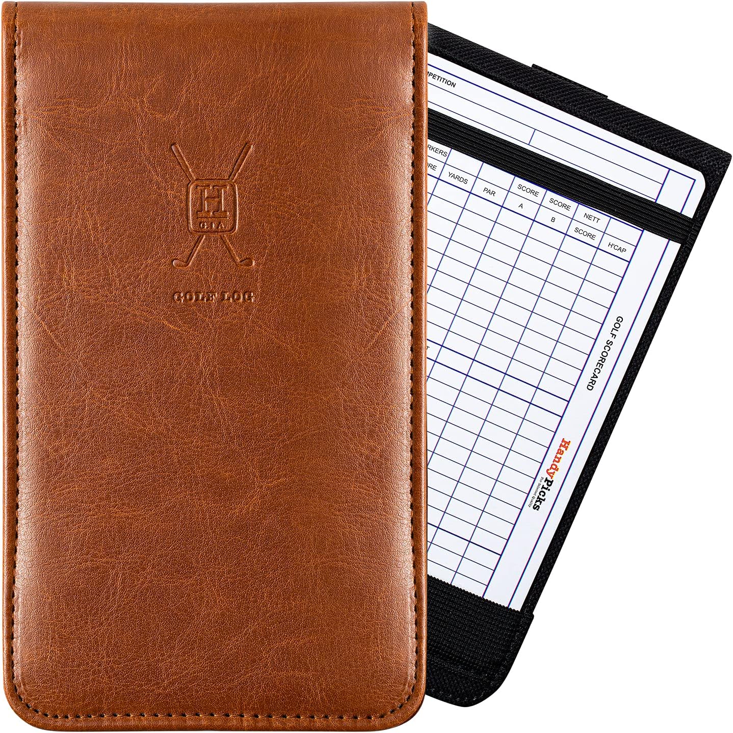 Handy Picks Leather Golf Scorecard Holder | Yardage Book Cover | Scorecard n Pencil Included