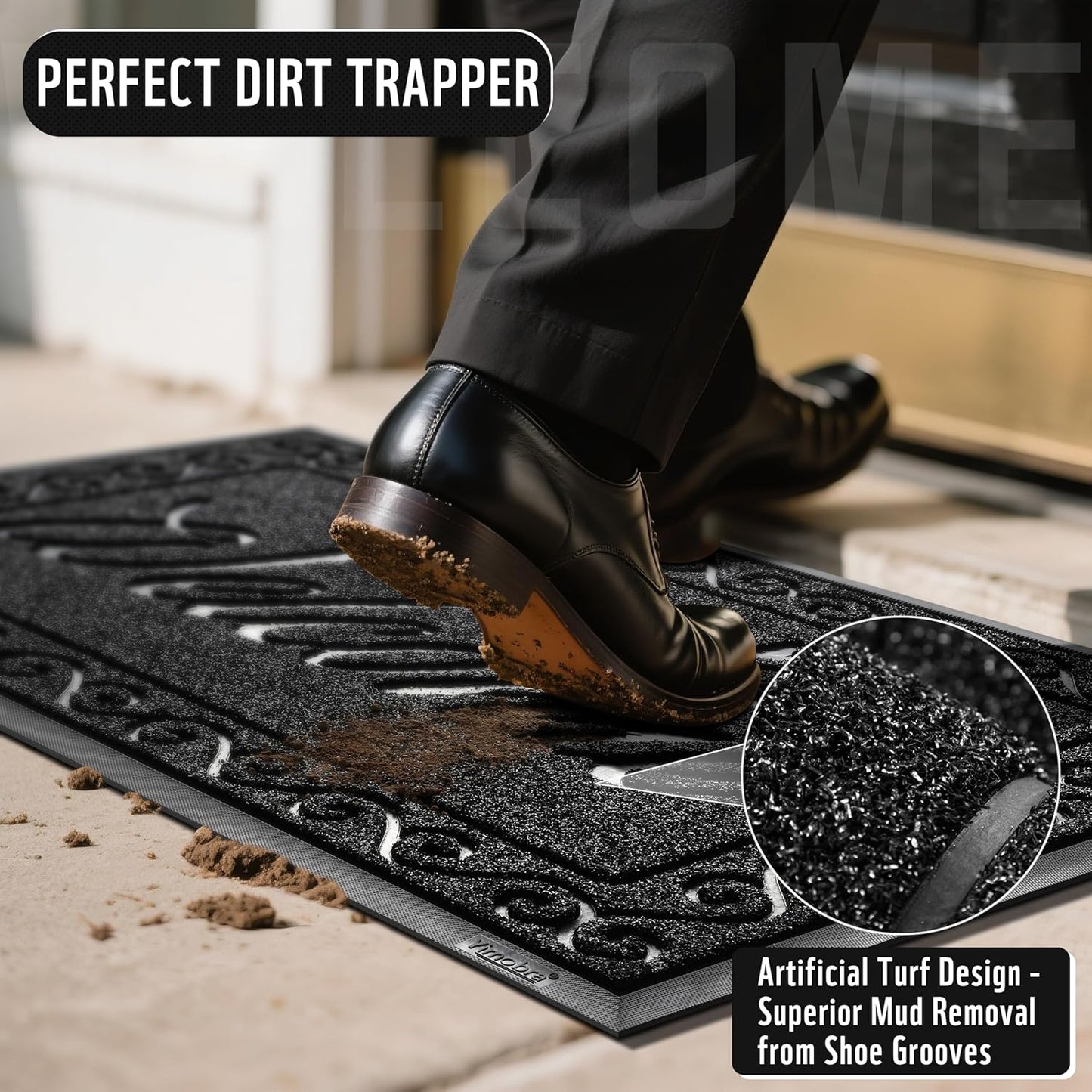 Yimobra Welcome Mat Outdoor Indoor, Waterproof Heavy Duty Front Door Mat Outside Entrance, Extra Sturdy Non-Slip Doormat, Low Profile, Dirt Trapping, 36x24 Inches, Black