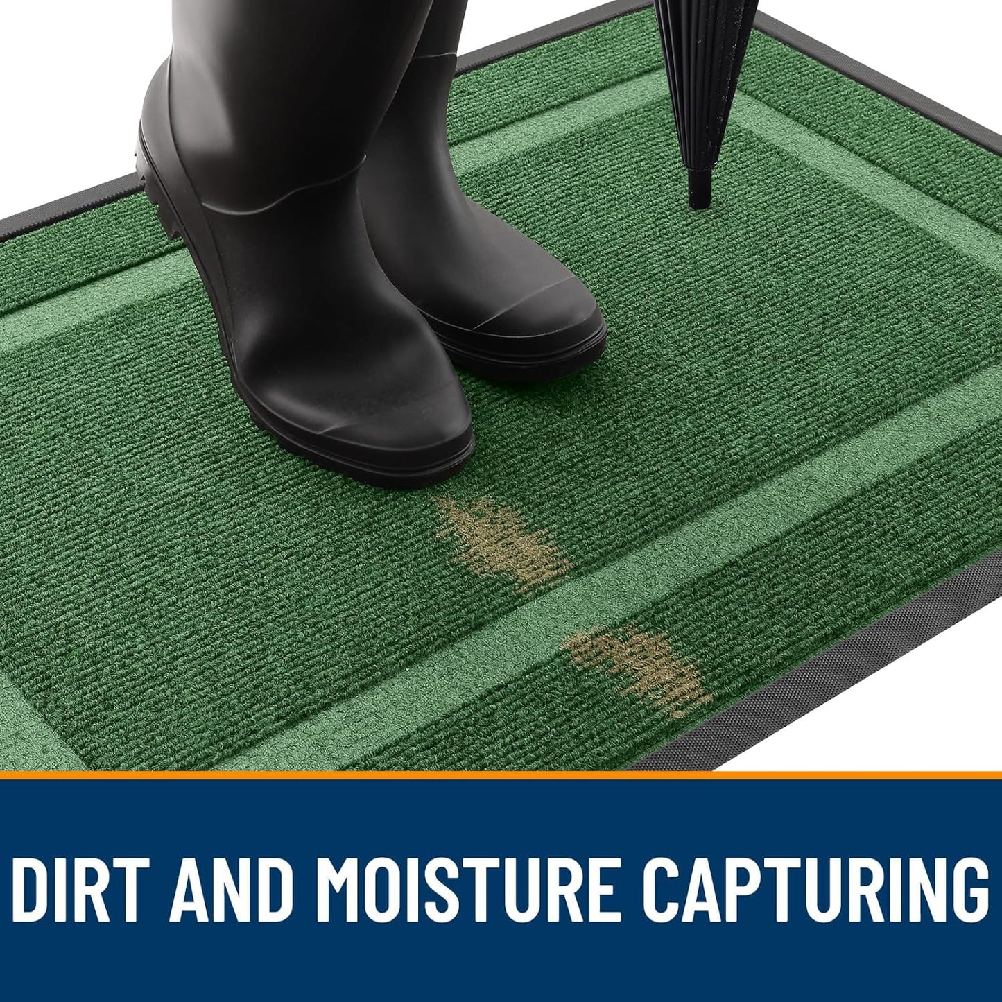 OLANLY Front Door Mat Indoor Outdoor Entrance, Waterproof All-Season, All-Weather Doormat, Sturdy Natural Rubber, Fade Resistant, Low Profile, Easy Clean Patio Porch Entryway Mat, 71x23, Green