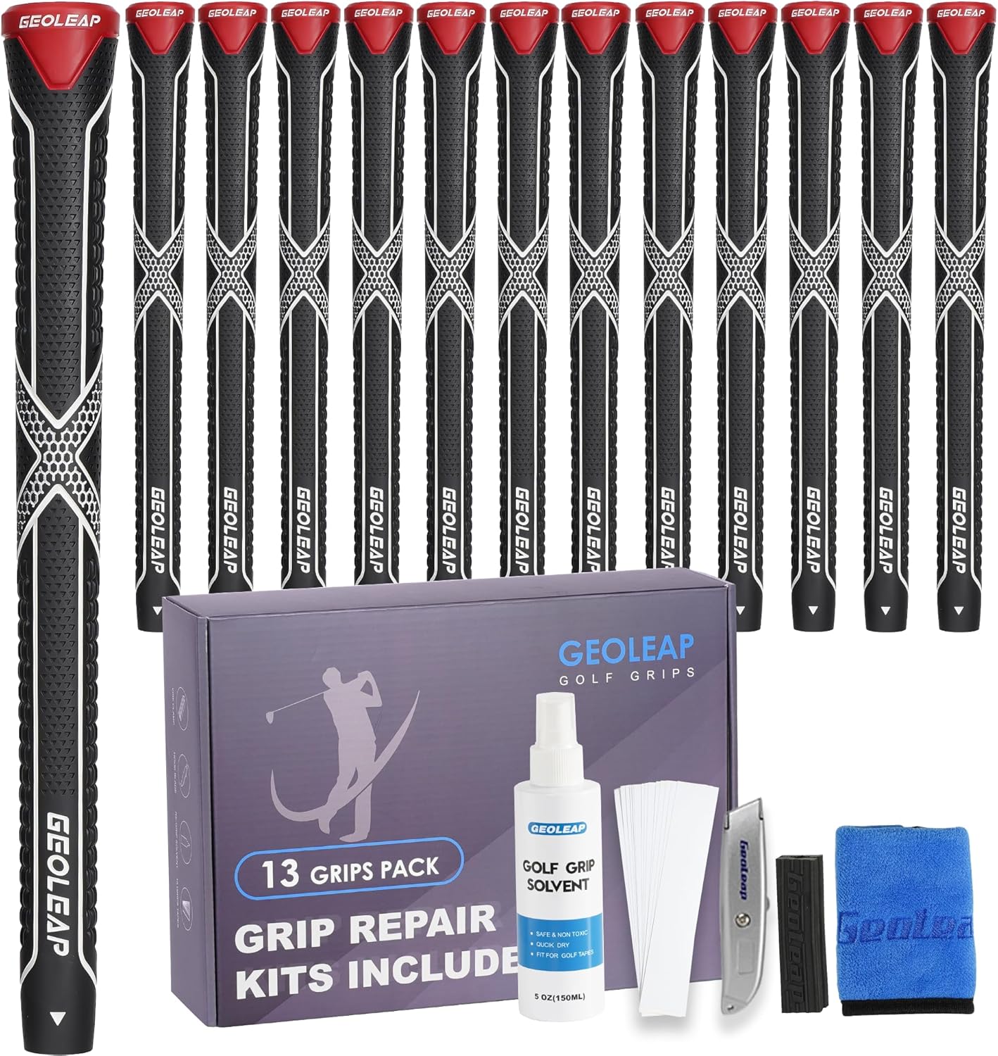 Geoleap Golf Grips 13 Pack,Non-slip and High Shock-absorbing Golf Club Grips ,Choose between 13 Grips with 15 Tapes and Full Kits.