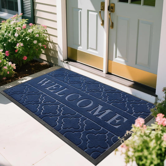 Yimobra Welcome Mat Outdoor Indoor, All-Season Waterproof Front Door Mat Outside Entrance, All-Weather Heavy Duty Non-Slip Doormat, Low Profile Porch Patio Entrance Mats, 60x36, Blue