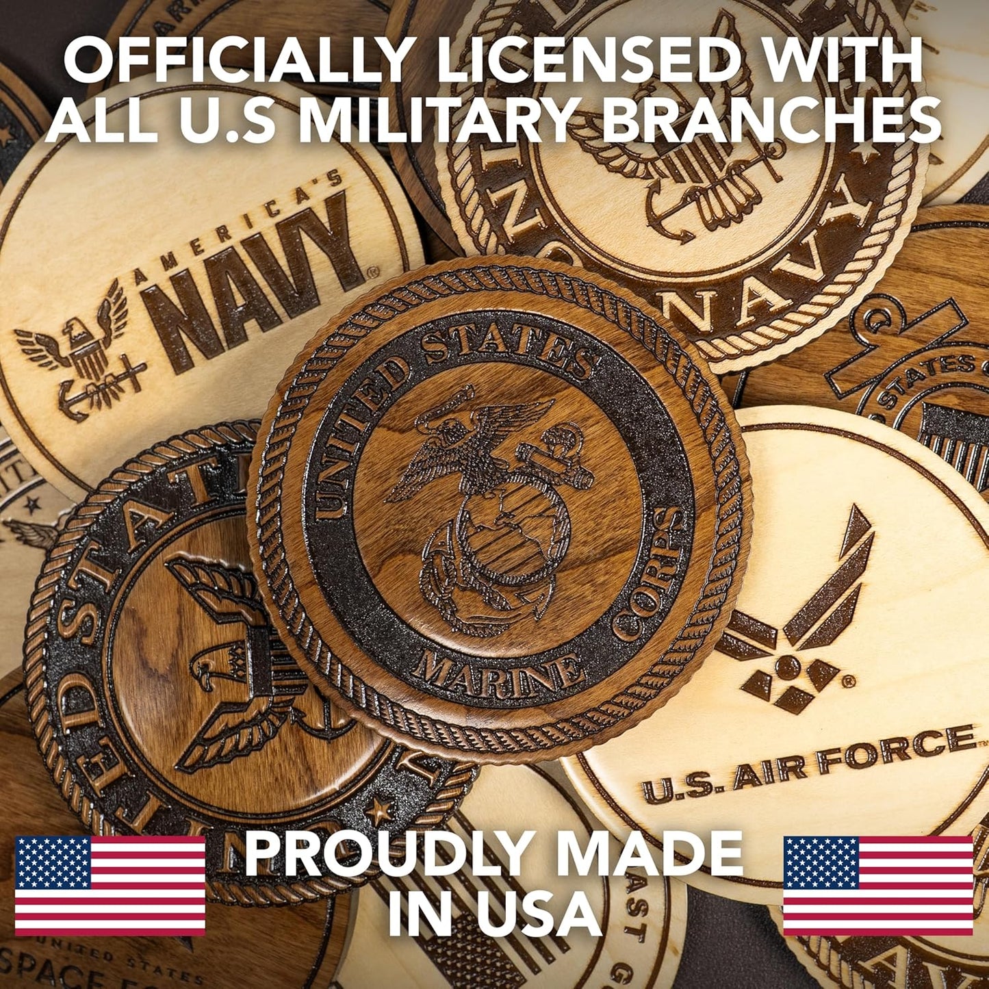 LazerEdge U.S. Army Wooden Coaster Set – Cherry Wood – Handcrafted Collectible 4-Pack | Made in USA | Officially Licensed Product