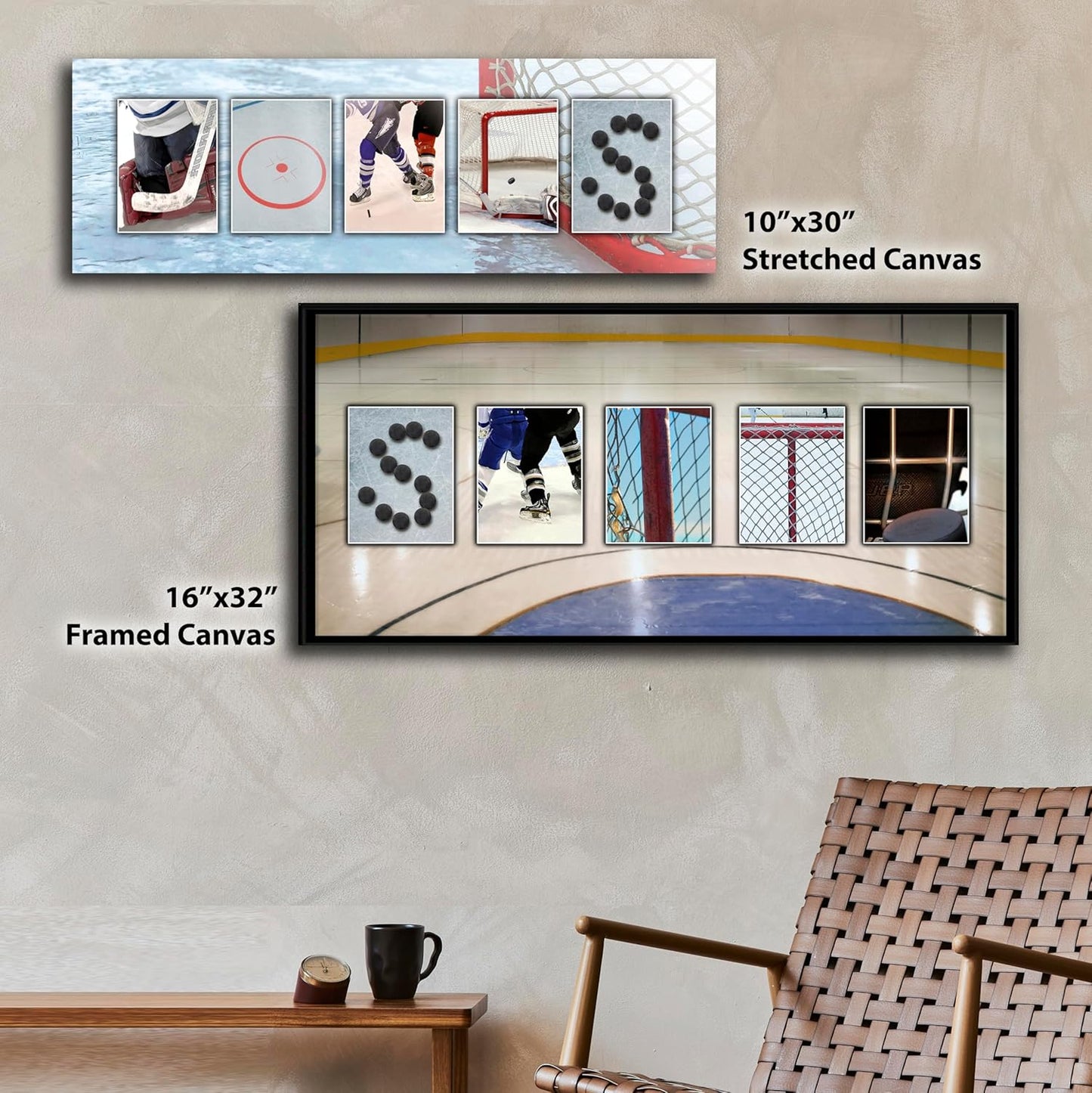 Personal-Prints HOCKEY Personalized Décor or Gift for the Hockey Player, Coach, Team, or Fan | Customized Hockey Name Wall Art Gift (10"x30" Stretched Canvas)