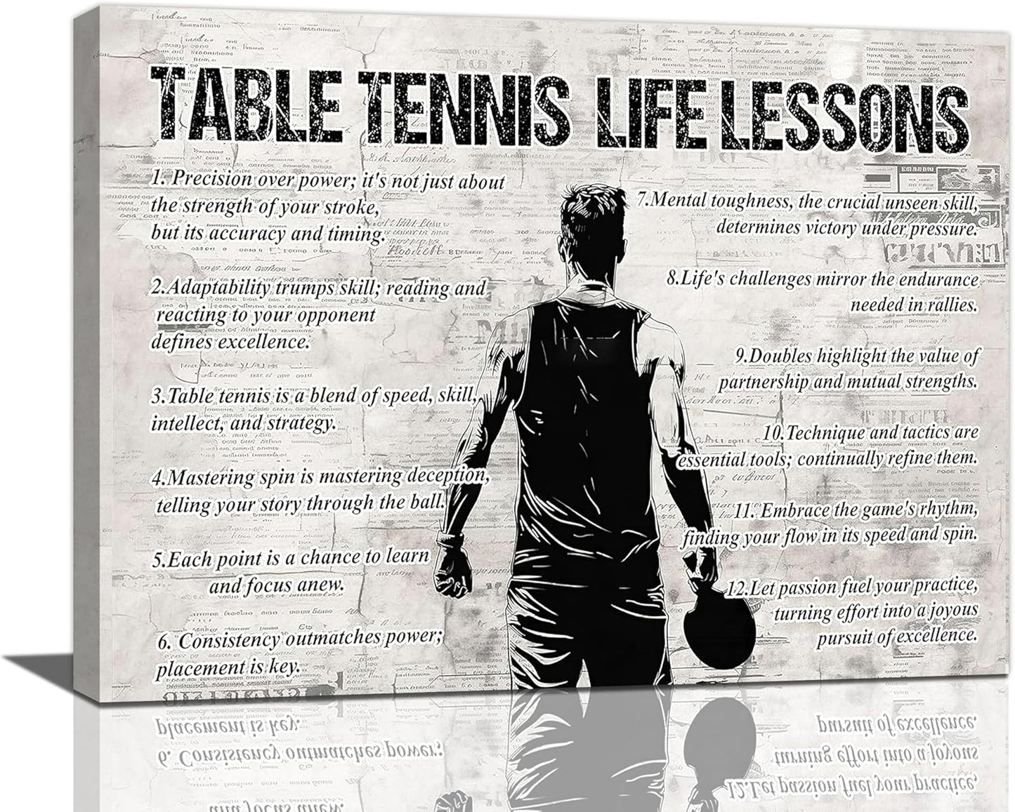 Table Tennis Sports Wall Art Table Tennis Life Lessons Wall Decor Table Tennis Sign Retro Poster Boy Men Motivational Decorations Canvas Print Painting Artwork for Bedroom Living Room Gym 16"x12"