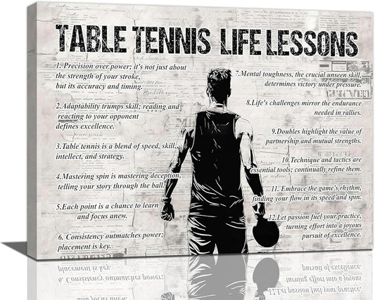 Table Tennis Sports Wall Art Table Tennis Life Lessons Wall Decor Table Tennis Sign Retro Poster Boy Men Motivational Decorations Canvas Print Painting Artwork for Bedroom Living Room Gym 16"x12"
