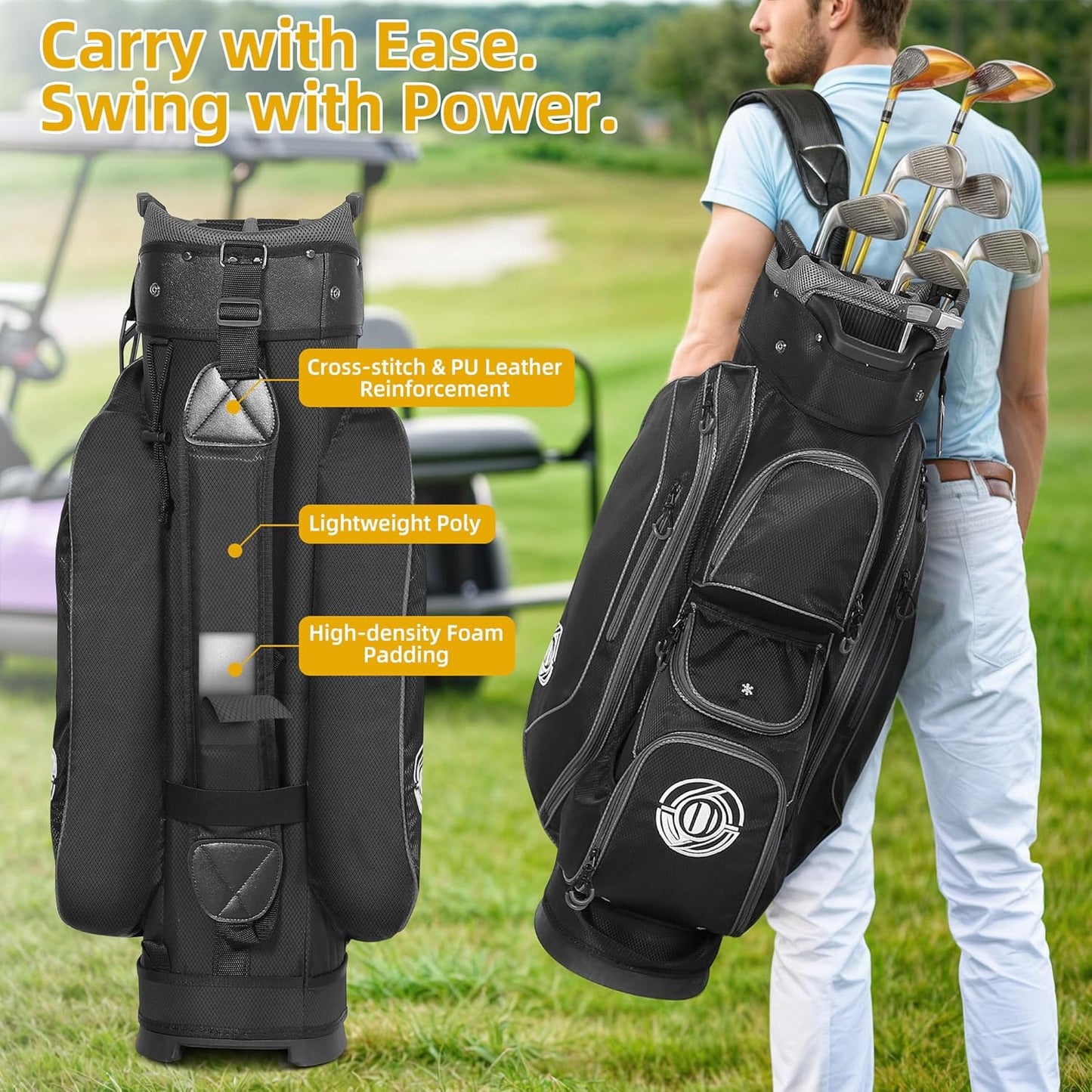 Golf Cart Bag, 15 Way Top Lightweight Golf Bag, Golf Club Cart Bags for Men Women with Full-Length Dividers, Dedicated Putter Well, Rain Cover Black and Red