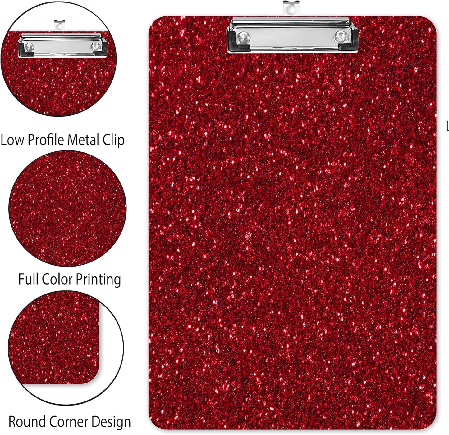 Fashion A4 Clipboard, Standard Letter Size 9" x 12.5", Decorative Wooden Clipboard with Low Profile Metal Clip for Office, School, Teachers, and Students, Red