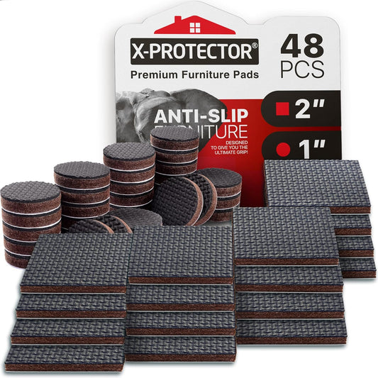 Non Slip Furniture Pads X-PROTECTOR 48 PCS - 32 pcs 1” Round + 16 pcs 2" Square Furniture Grippers! Rubber Feet Hardwood Floor Protectors for Furniture Legs - Couch Stoppers - Keep Furniture in Place!