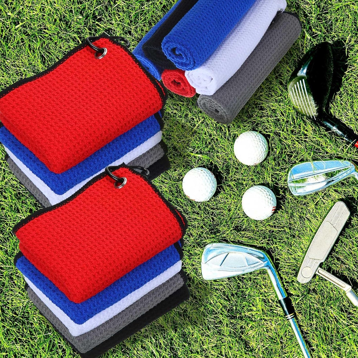 Batiyeer Golf Towels Bulk for Bags 16'' x 24'' Microfiber Waffle Pattern Golf Towels Trifold with Clip for Hiking,Tournament, Yoga