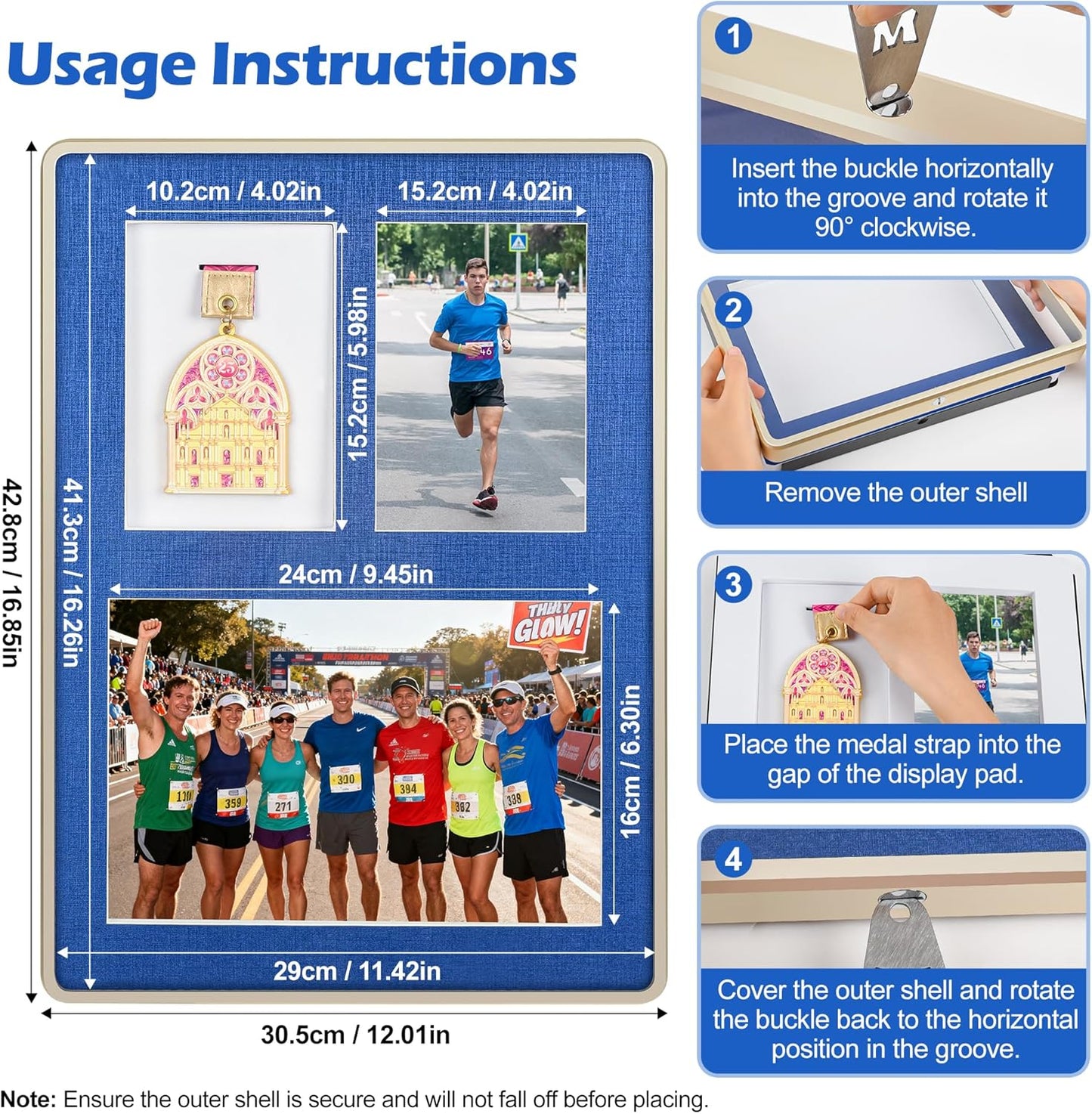 WeChip Medal Display Shadow Box, Aluminum Frame with Acrylic Panel for Sports Awards, Photos and Race Bibs(A3 Size)