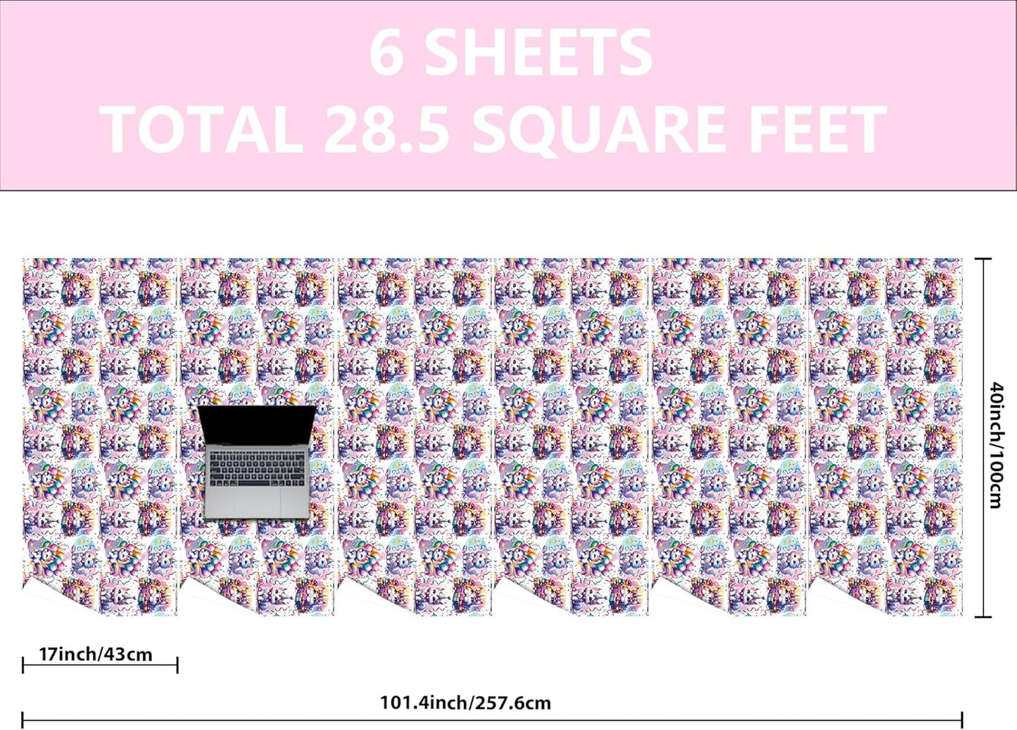 Vnaaem Cat Birthday Wrapping Paper Roll for Girls Kids - Colorful Cat and Confetti Design Gift Wrap for Holiday Party Baby Shower Wedding Birthday - 17 in x 20 ft(Total 28.5sq.ft)