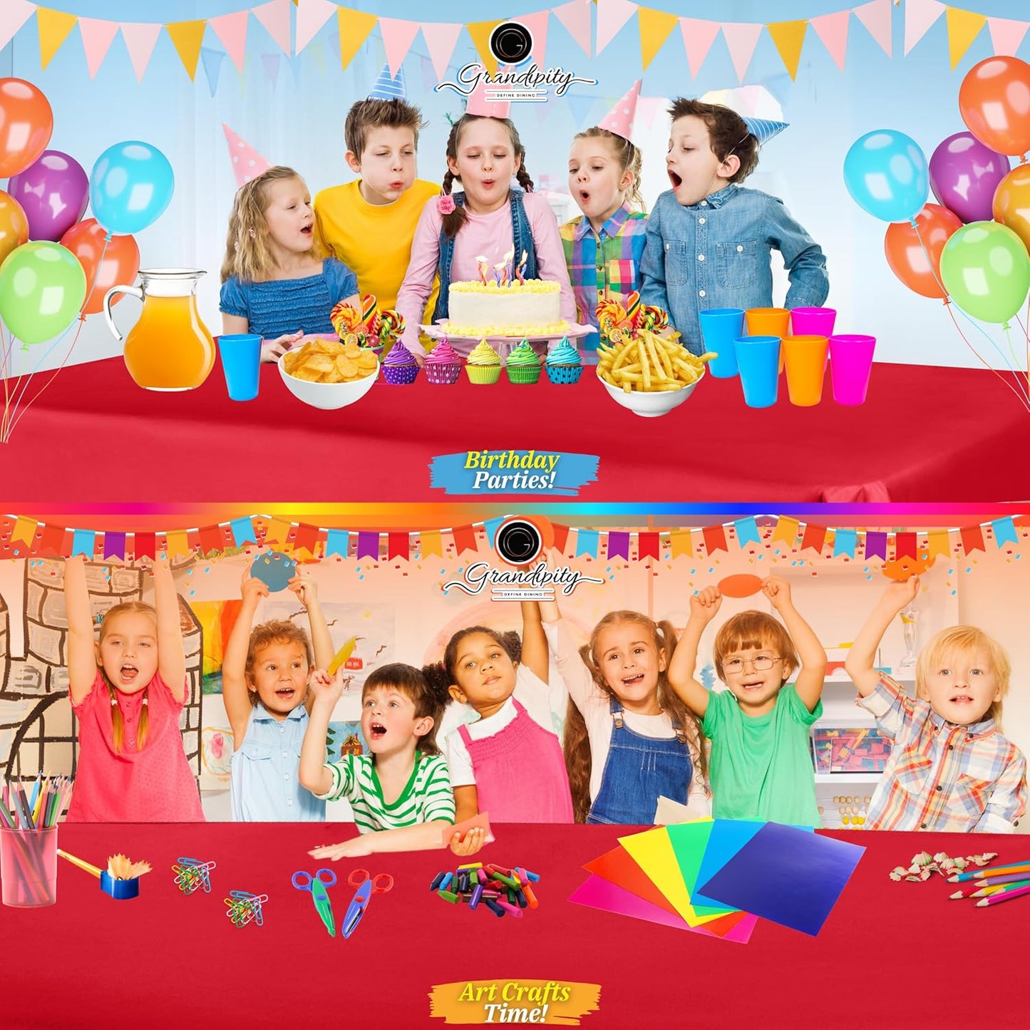 Grandipity 12 Pack Premium Disposable Plastic Tablecloth 54 Inch. x 108 Inch. Decorative Rectangle Table Cover - Red