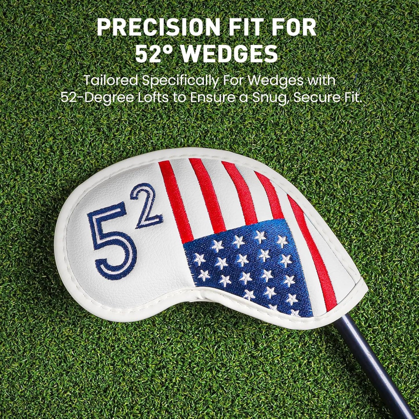 Golf Iron Wedge Head Covers 52° 54° 56° 60° 1 or 4 Pack, Synthetic Leather Clover USA Flag Design Club Head Protection, Universal Headcover Fit Iron Clubs for Men Women