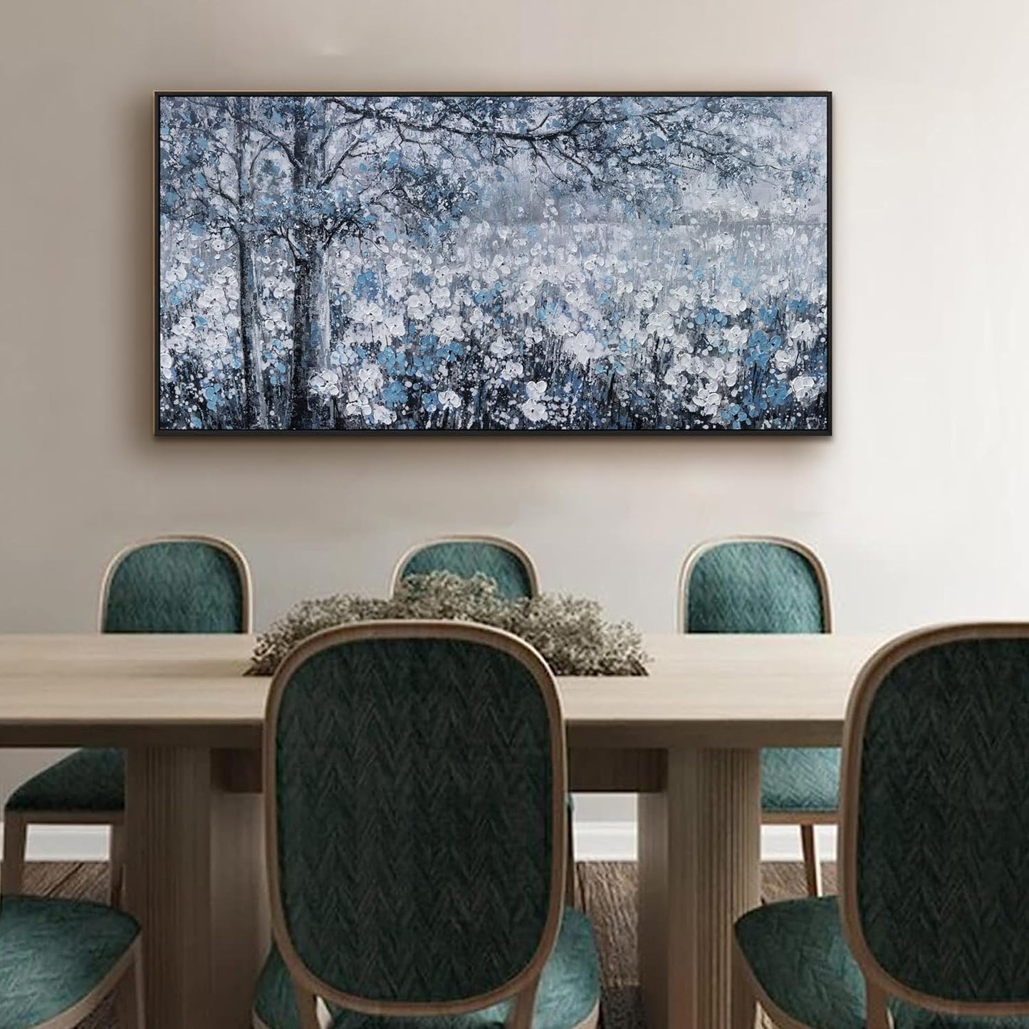 Canvas Wall Art Print Paintings Blue And White Abstract Tree Flower Landscape Home Prints Decor Framed Ready To Hang For Living Room Bedroom And Office Home Kitchen Artwork 20"×40"