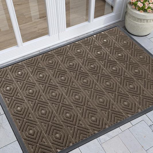 Yimobra Door Mat, Outdoor Indoor Entrance Welcome Mat, Heavy Entry Front Door Mat, Stain & Fade Resistant, Low Profile, Sturdy Rubber, Easy Clean Patio Floor Mat, Waterproof, 47 x 32, Brown