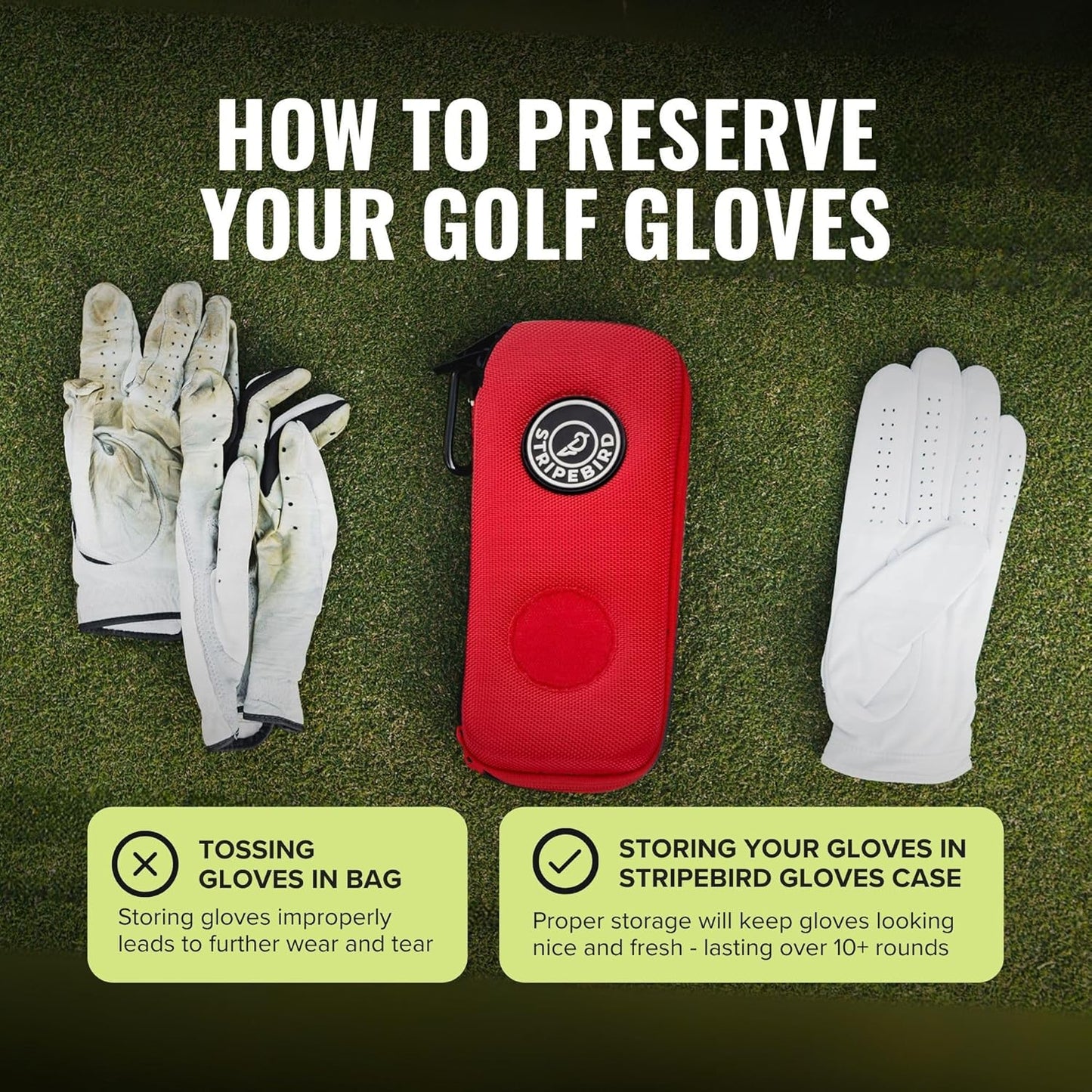 Stripebird - Original Performance Golf Glove Holder - Protect and Keep Gloves Dry - Moisture Free Storage Organizer Case