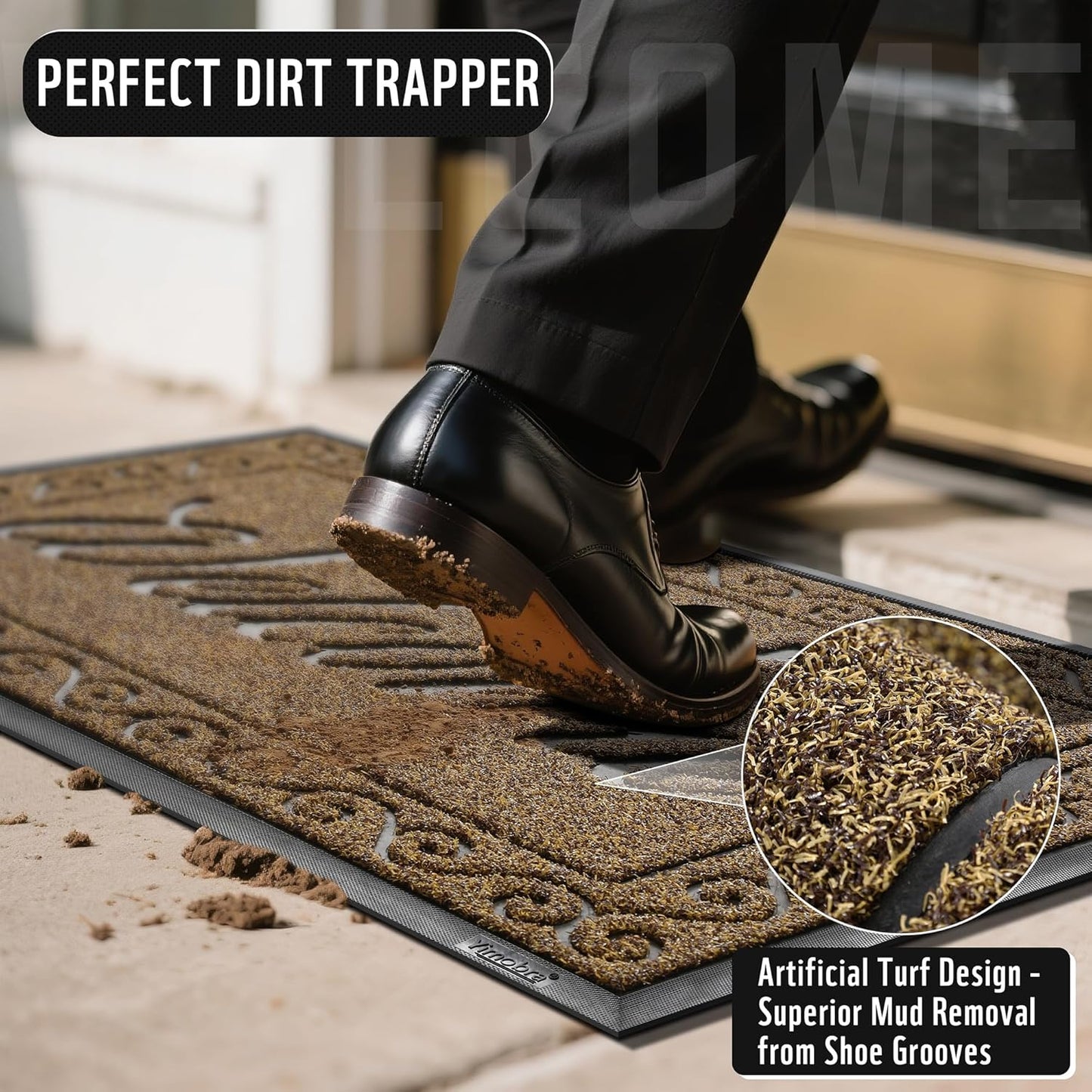 Yimobra Welcome Mat, Heavy Duty Sturdy Door Mats for Home Entrance Outdoor Indoor, Front Doormat for Outside Patio Floor Entry Porch Garage Office, Waterproof, Low Profile, 36x24, Brown