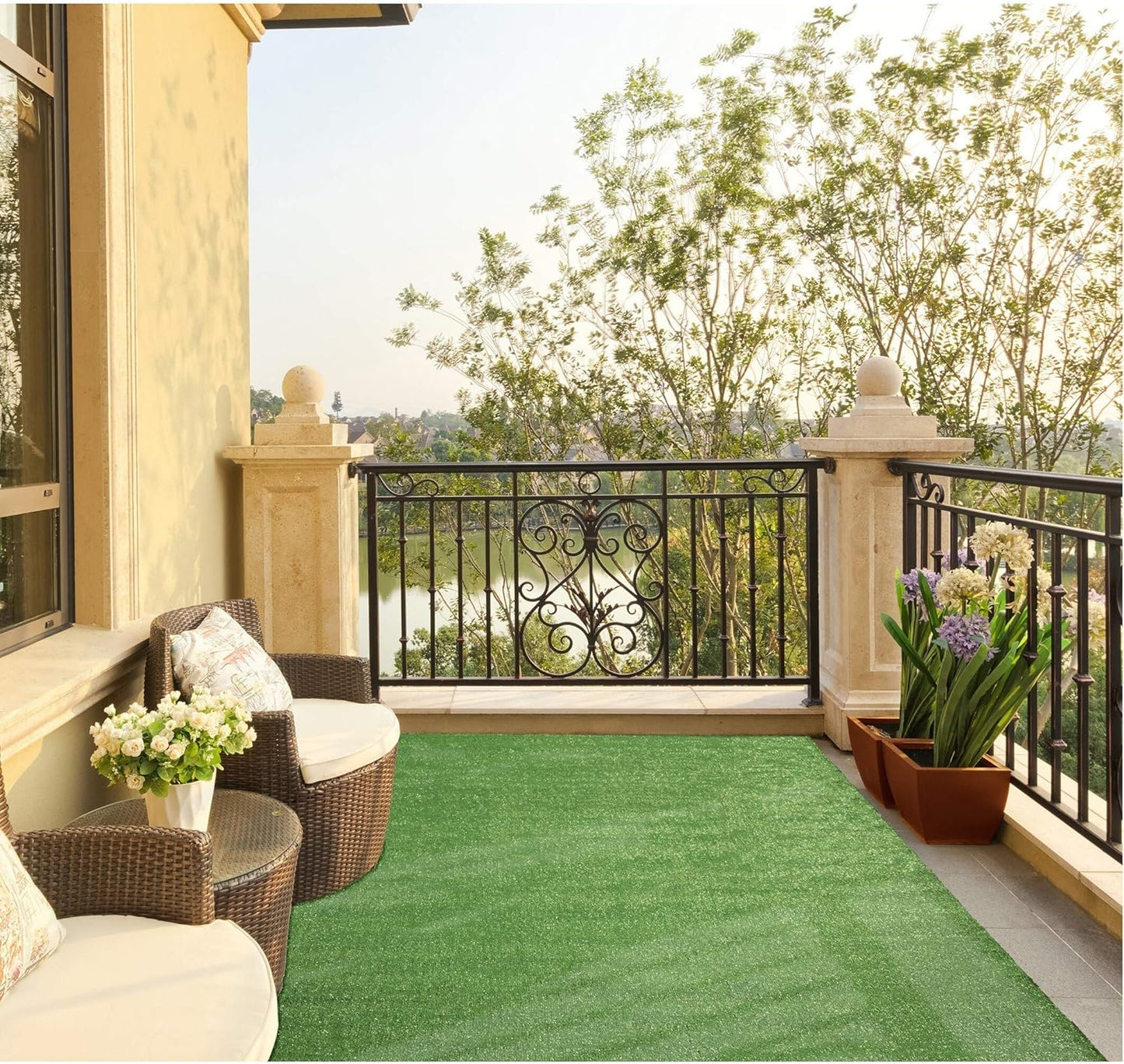 Ottomanson Artificial Grass Turf 6'6" x 9'2" Indoor Outdoor Faux Grass Rug with Drainage Holes, Customizable with Extra Long Size Options, Perfect for Patio Lawn Balcony Weddings Photoshoot Backdrop