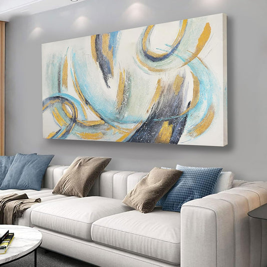 Glvzygy Abstract Wall Art Blue and Gold Wall Art Abstract Canvas Wall Decor Frame Artwork Modern Home Wall Decor for Living Room Bedroom Office 20"x40"