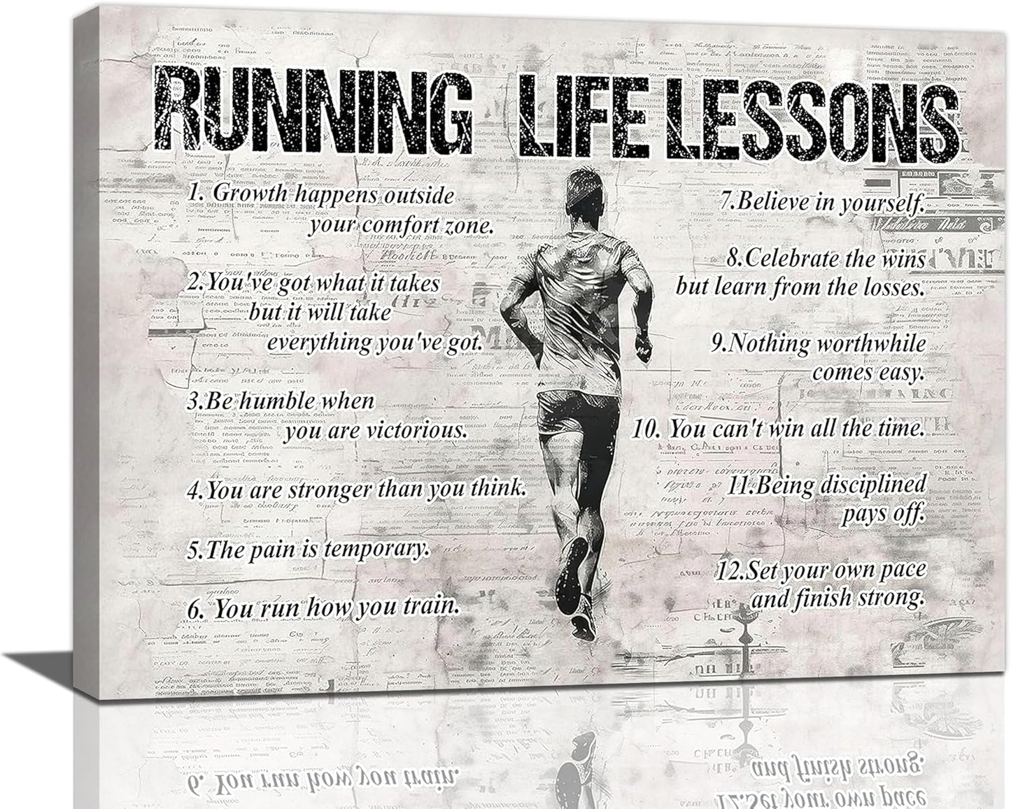 Running Life Lessons Wall Art Running Sports Wall Decor Running Sign Retro Poster Boy Men Motivational Decorations Canvas Print Painting Artwork for Bedroom Bathroom Living Room Gym 20"x16"