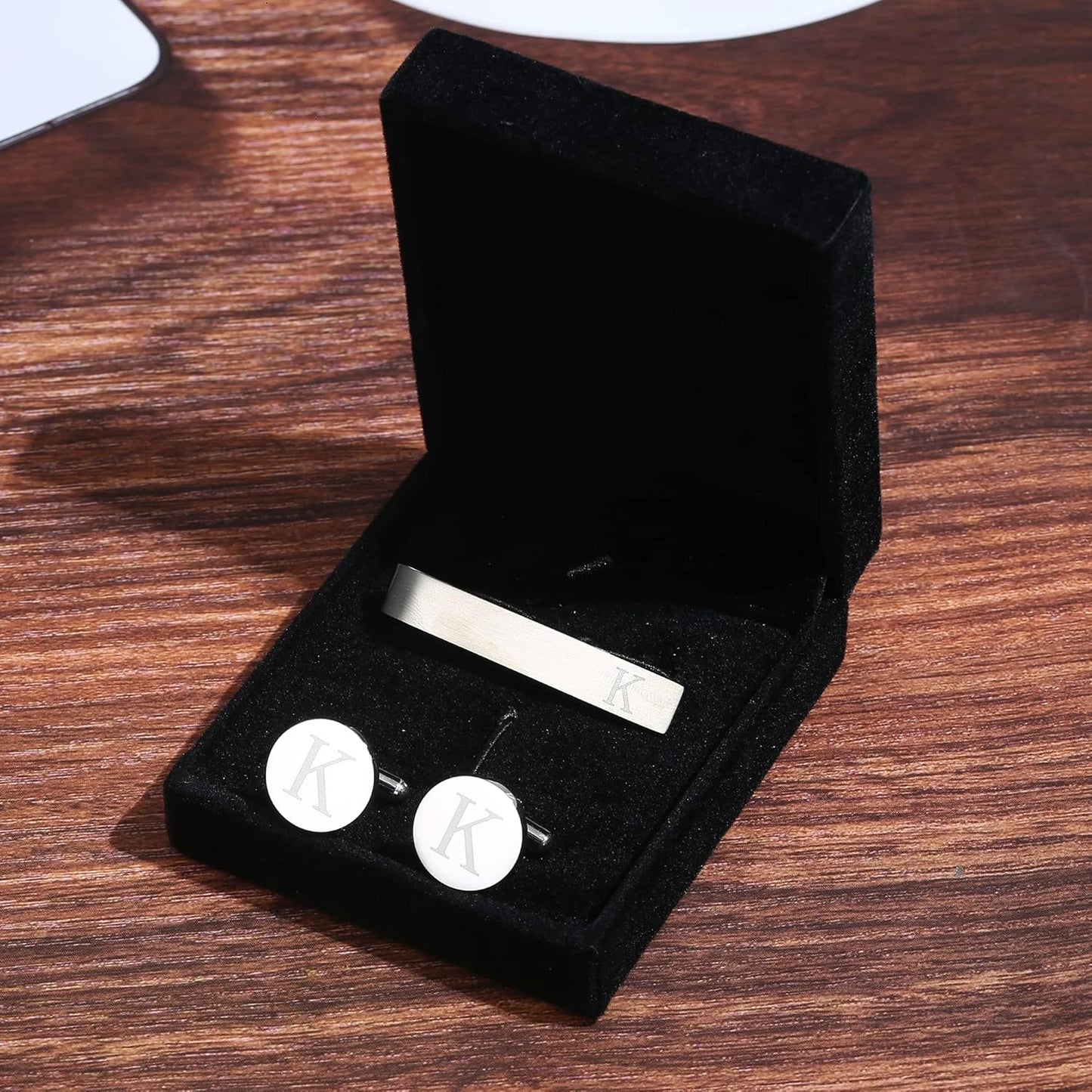 LOYALLOOK Stainless Steel Engraved Initial Cufflinks and Tie Clip Bar Set Alphabet Letter With Gift Box A-Z