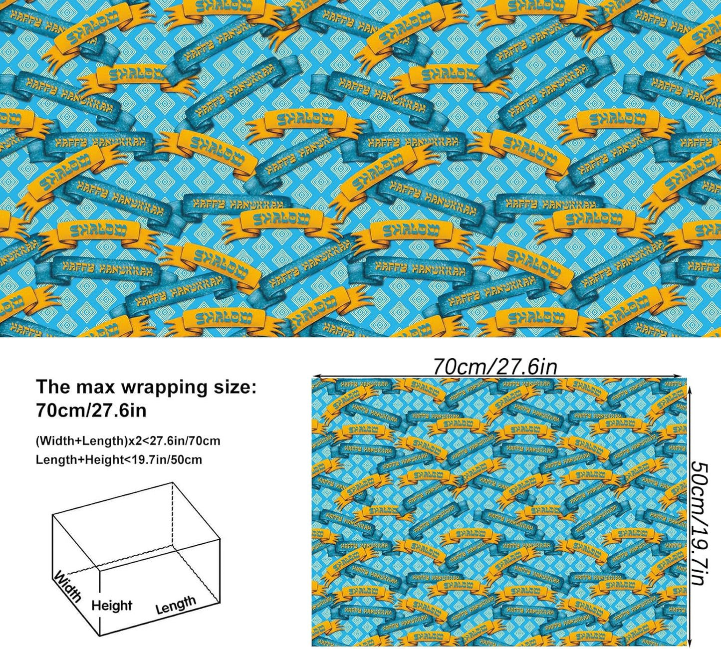 Dtiafu Hanukkah Wrapping Paper - 12 Sheet 6 Style Blue Chanukah Wrapping Paper - Happy Hanukkah - 20 x 28 Inch Per Sheet