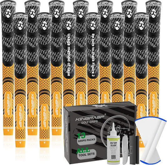 Premium Hybrid Golf Grips (13 Pack) - High Traction Rubber Golf Club Grips with Enhanced Feedback | Includes 13 Grips + 15 Tapes + 1 Rubber Vice | All-in-One Replacement Grip Kit for Golf Clubs