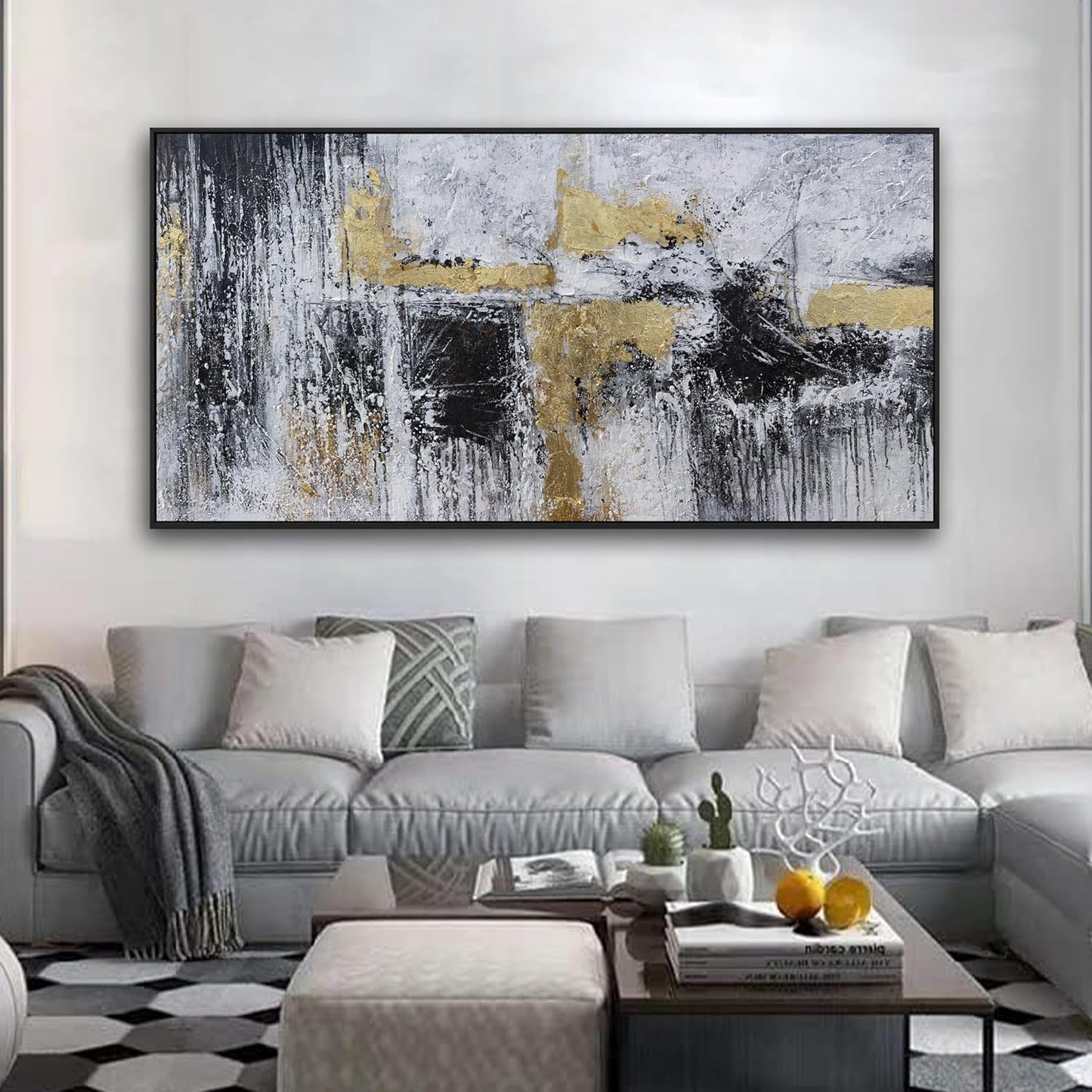 Black And Gold Abstract Canvas Wall Art Modern Artwork Canvas Prints Framed Canvas Picture Contemporary Wall Decor Artwork Bedroom Living Room Office Decoration Ready To Hang 24x48 Inch