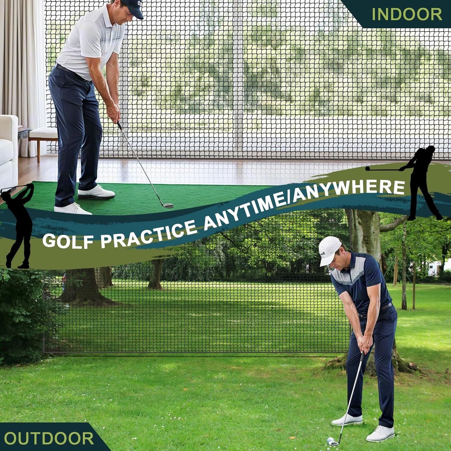 Golf Netting 7Ft,10Ft,15Ft,20Ft Golf Practice Net for Garage, Sport Practice Barrier Net, Heavy Duty Nylon Sport Netting Golf Hitting Net for Baseball, Hockey, Soccer, Tennis DIY Ball Net for Backyard