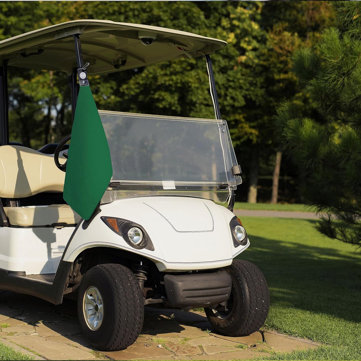 Magnetic Golf Towels for Golf Bags with Clip & Ultra Strong Magnet - Waffle Weave Microfiber Towel for Secure Hold on Bags & Carts - Ideal Club Cleaner & Accessories - Green