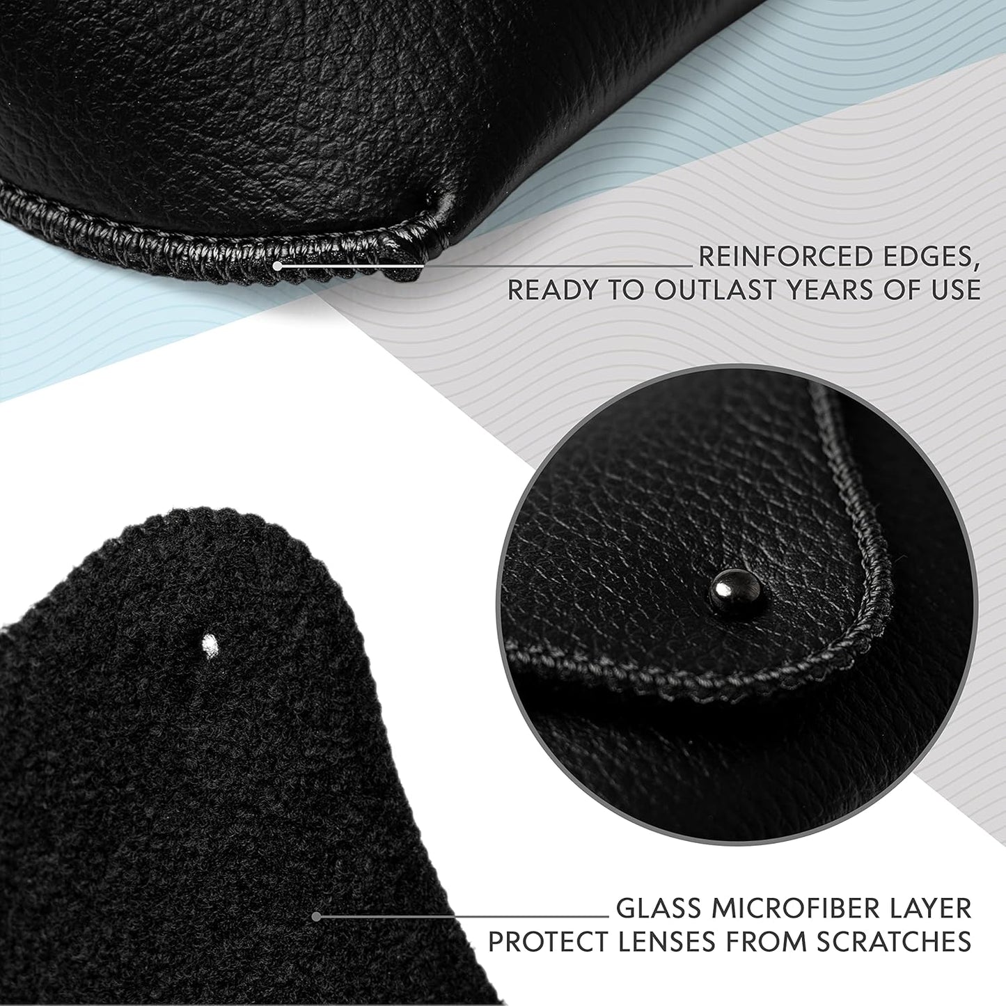 PU Leather Sunglasses Case Black, Soft Durable Glasses Case Medium Big Sunglass, Portable Sunglasses Case Slim, Spectacles Case, Knocks Protection Case