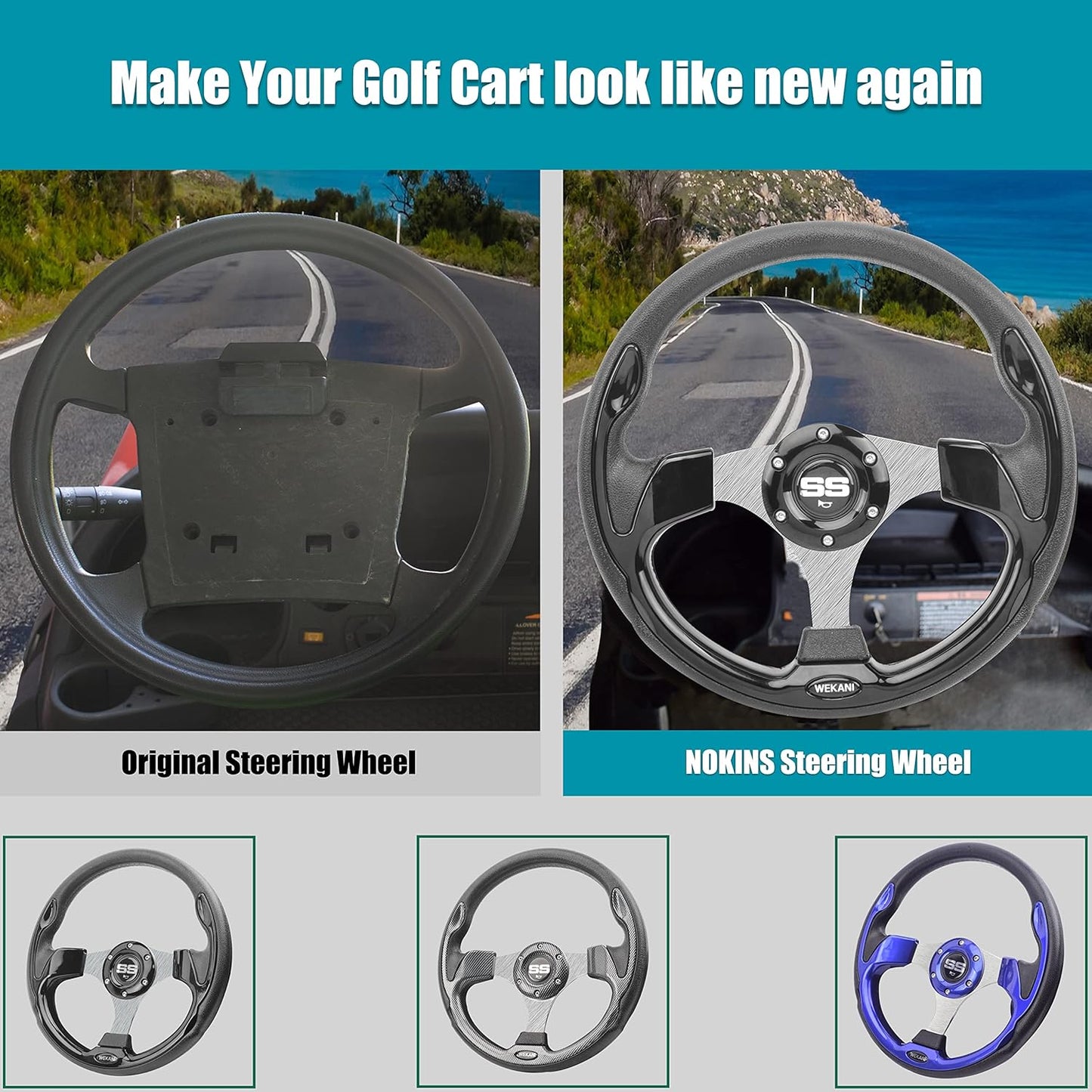 Golf Cart Steering wheel for EZGO YAMAHA and Club Car Precedent Most Golf carts Black