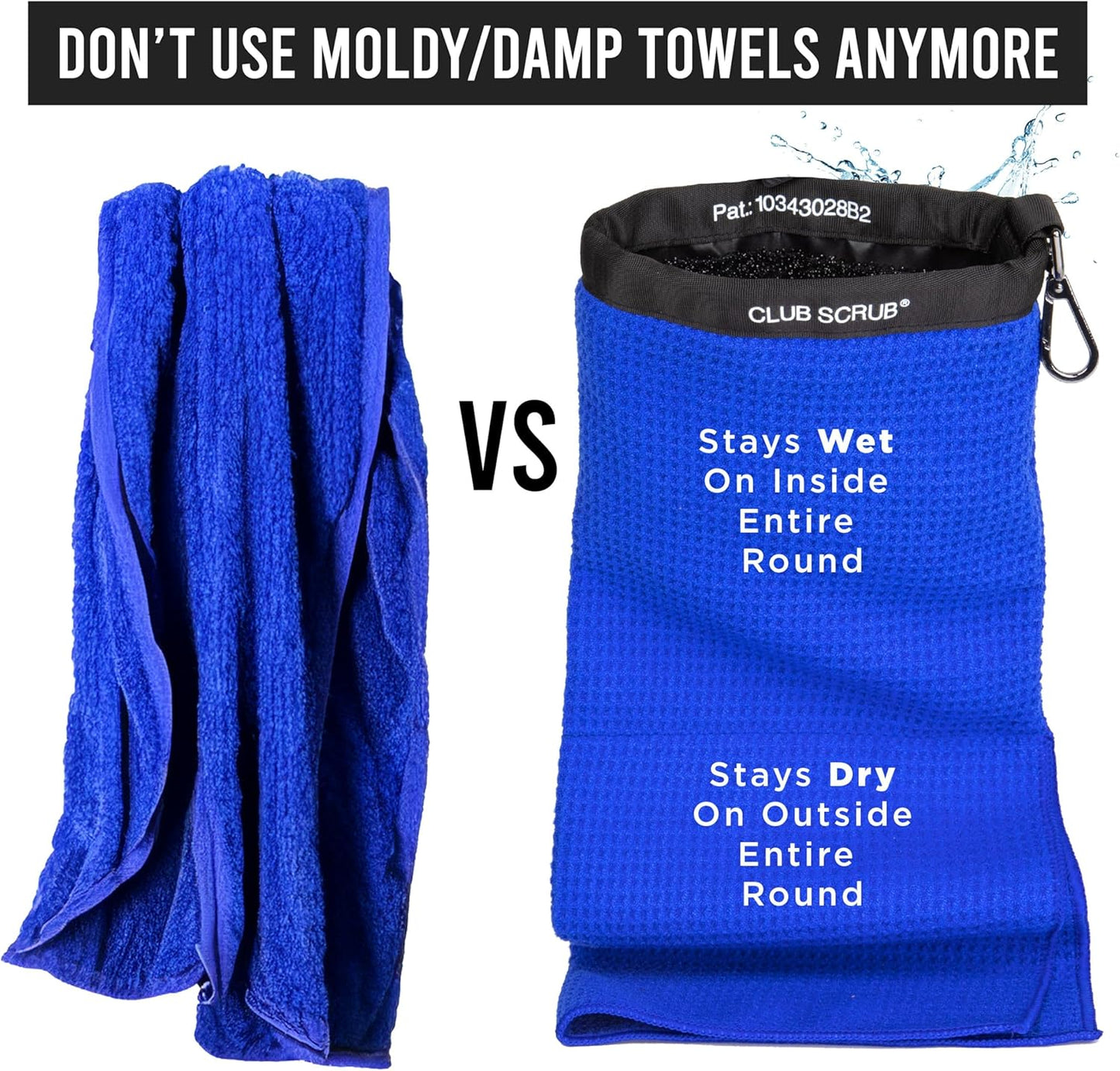 Club Scrub Towel Pro, Golf Club and Ball Cleaning Pouch with Attached Towel, Waterproof Exterior, Clean Face Technology Liner, Machine Washable, Cleans Club Grooves, Waffle-Weave Microfiber