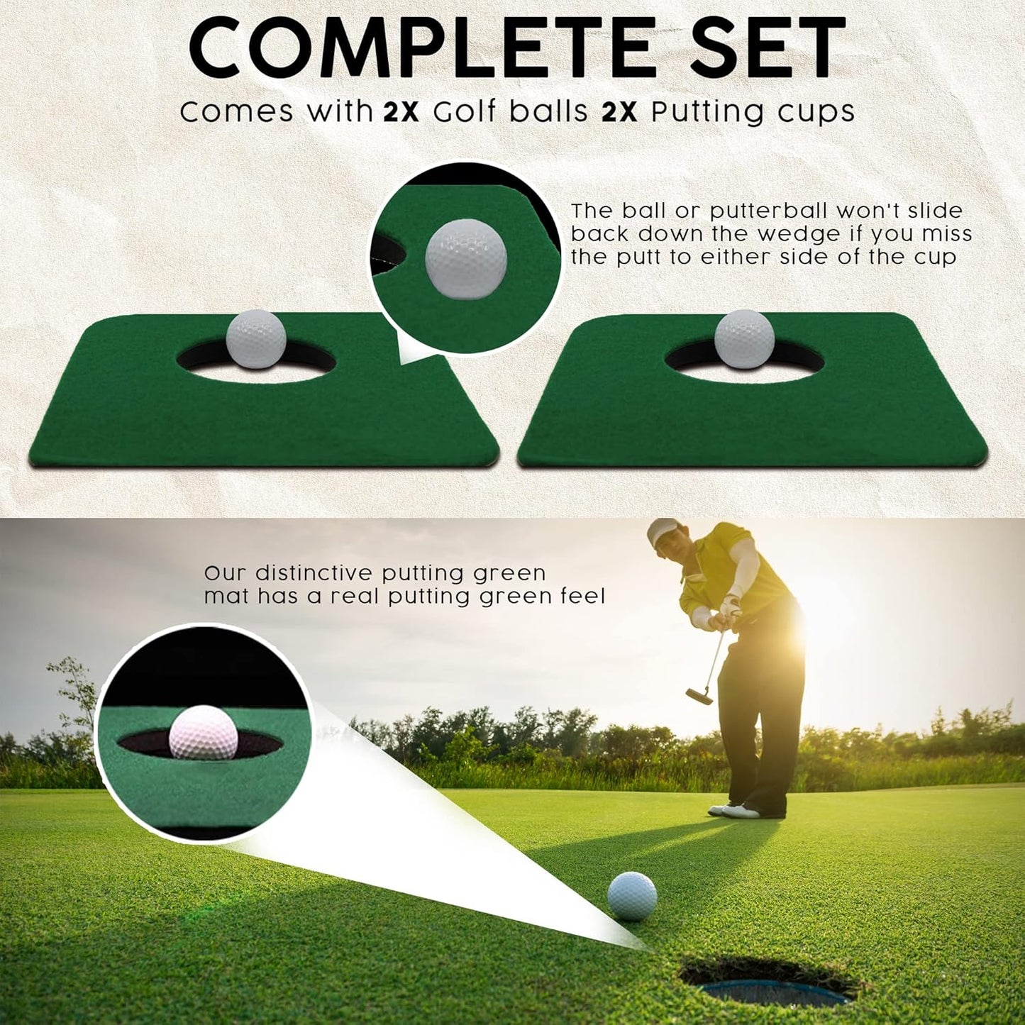 Upstreet Golf Putting Matt for Indoors, Mini Golf Set - Includes Two Mats and Two Training Balls