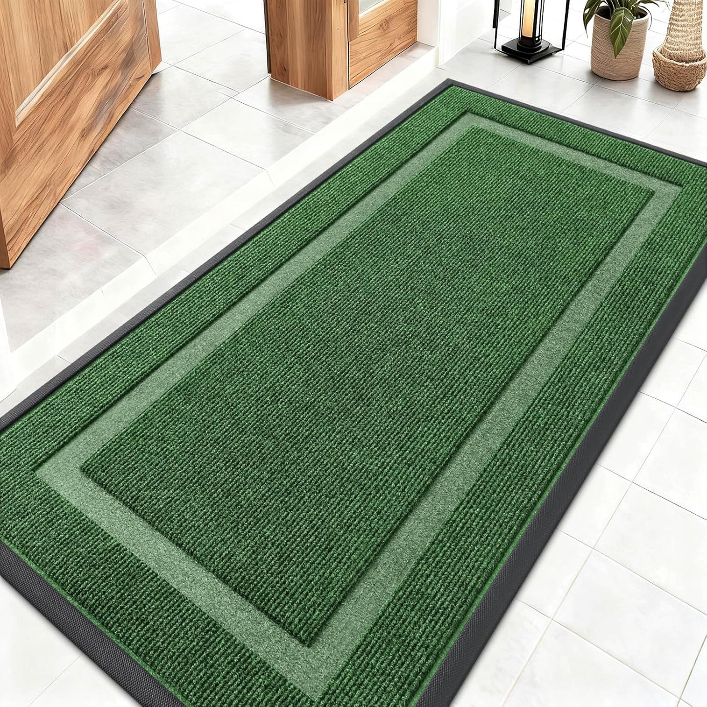 OLANLY Front Door Mat Indoor Outdoor Entrance, Waterproof All-Season, All-Weather Doormat, Sturdy Natural Rubber, Fade Resistant, Low Profile, Easy Clean Patio Porch Entryway Mat, 47x23, Green