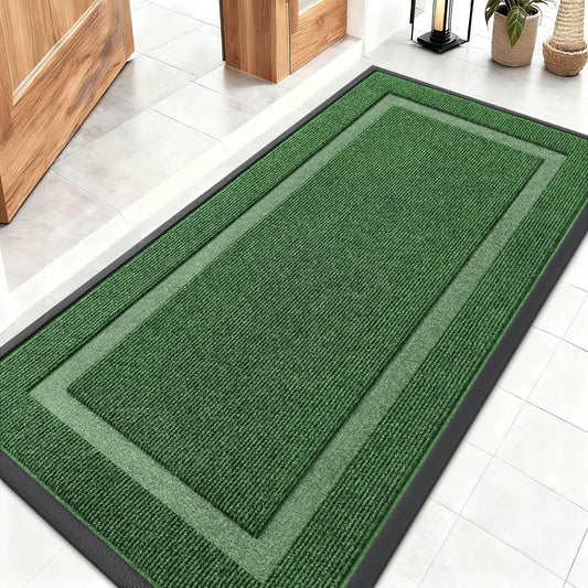 OLANLY Front Door Mat Indoor Outdoor Entrance, Waterproof All-Season, All-Weather Doormat, Sturdy Natural Rubber, Fade Resistant, Low Profile, Easy Clean Patio Porch Entryway Mat, 47x23, Green
