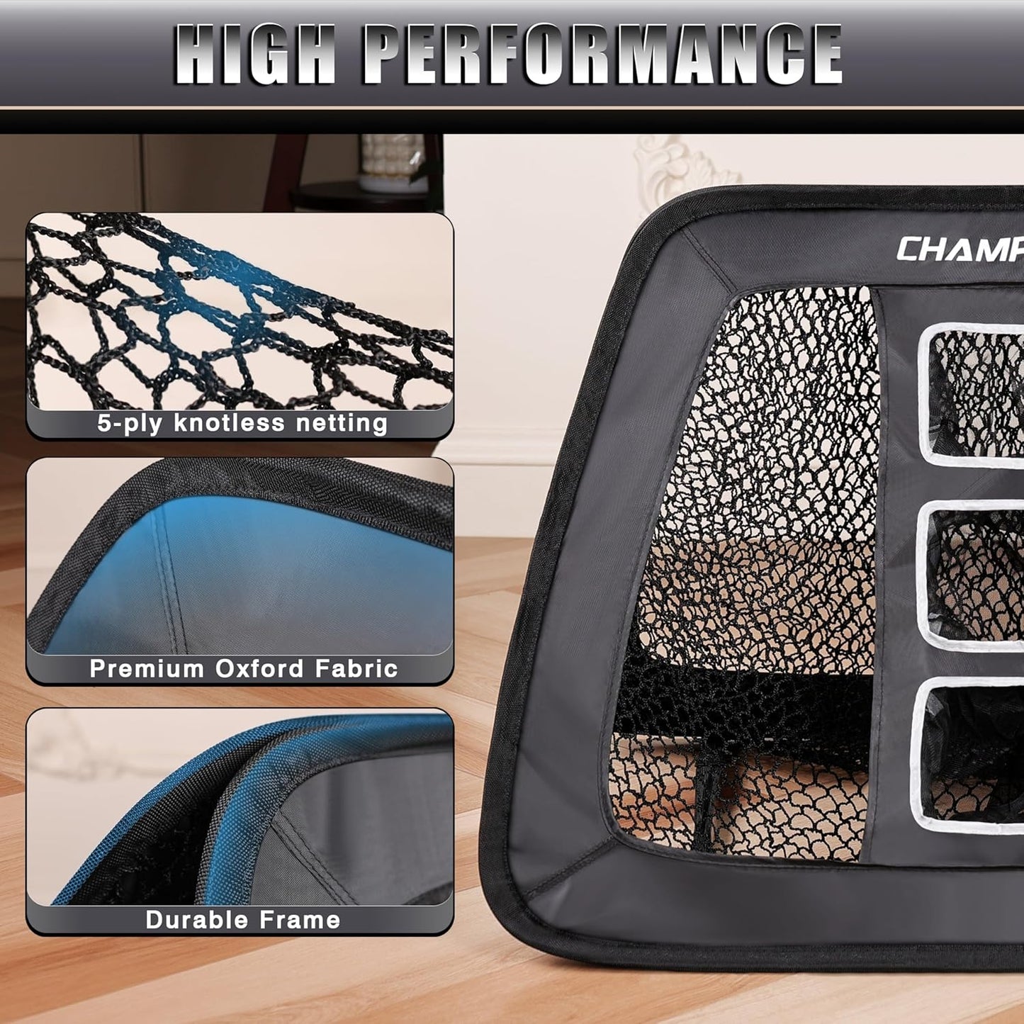 CHAMPKEY Double -Sided Golf Chipping Net with Mat and 12 Foam Balls - Professional Golf Practice Net Ideal for Indoor and Outdoor Training