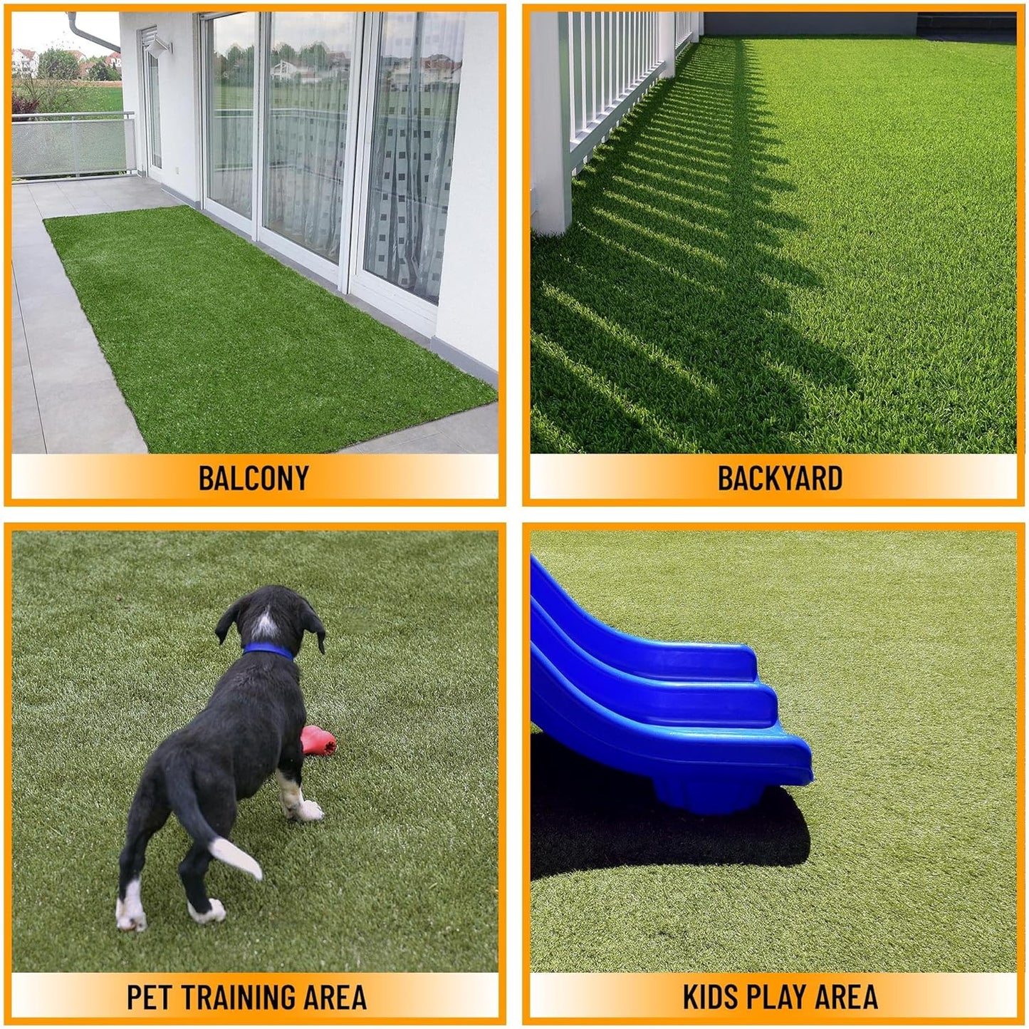 Ottomanson 2' x 6'6" Artificial Faux Grass Rug - Realistic Turf with UV Protection - Perforated for Easy Drainage - Durable, Hose-Off Synthetic Lawn Carpet for Indoor & Outdoor Use, Green