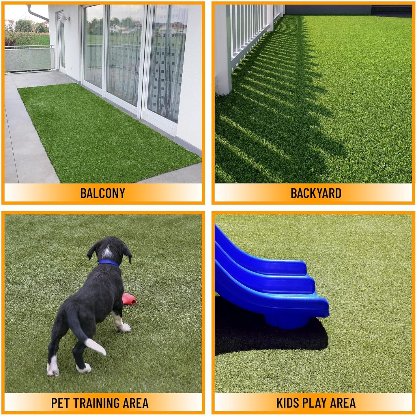 Ottomanson 2'7" x 7' Artificial Faux Grass Rug - Realistic Turf with UV Protection - Perforated for Easy Drainage - Durable, Hose-Off Synthetic Lawn Carpet for Indoor & Outdoor Use, Green