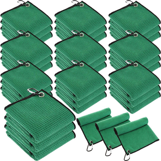 Batiyeer 30 Pcs Bulk Golf Towels for Golf Bags 16'' x 16'' Microfiber Fabric Golf Towel Waffle Pattern with Clip for Bags Men Mini Tournament Fitness Yoga Camping(Green)