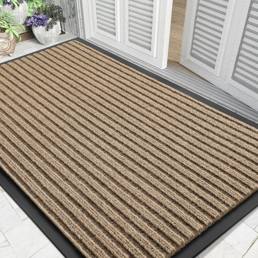 Yimobra Front Door Mat Outdoor Indoor Entrance, 100% Waterproof All-Season All Weather Doormat, Welcome Matt Outside Entry, Non Slip, Low Profile, Heavy Duty Patio Porch Floor Mats,47 x 32,Khaki