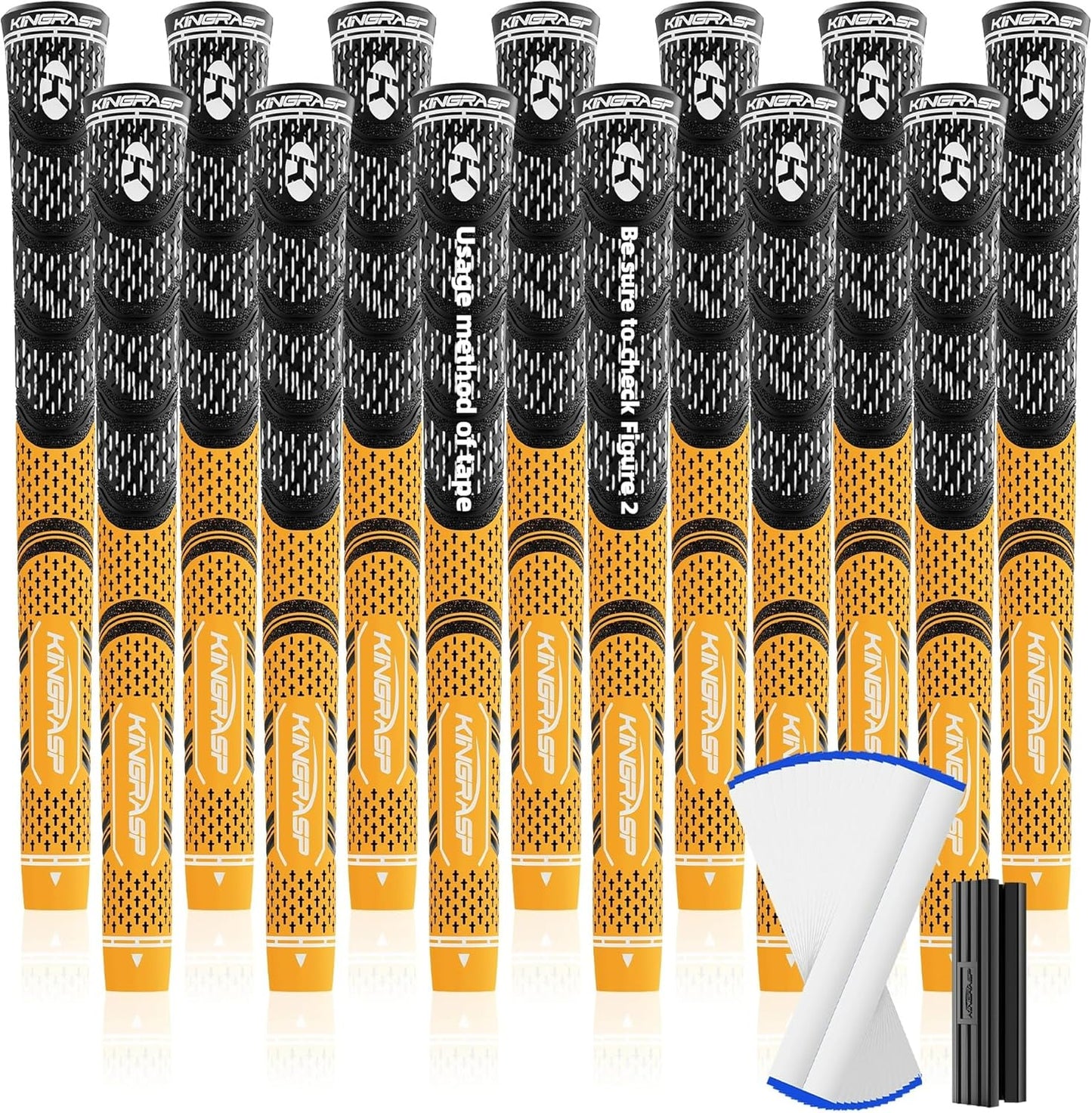 Premium Hybrid Golf Grips (13 Pack) - High Traction Rubber Golf Club Grips with Enhanced Feedback | Includes 13 Grips + 15 Tapes + 1 Rubber Vice | All-in-One Replacement Grip Kit for Golf Clubs