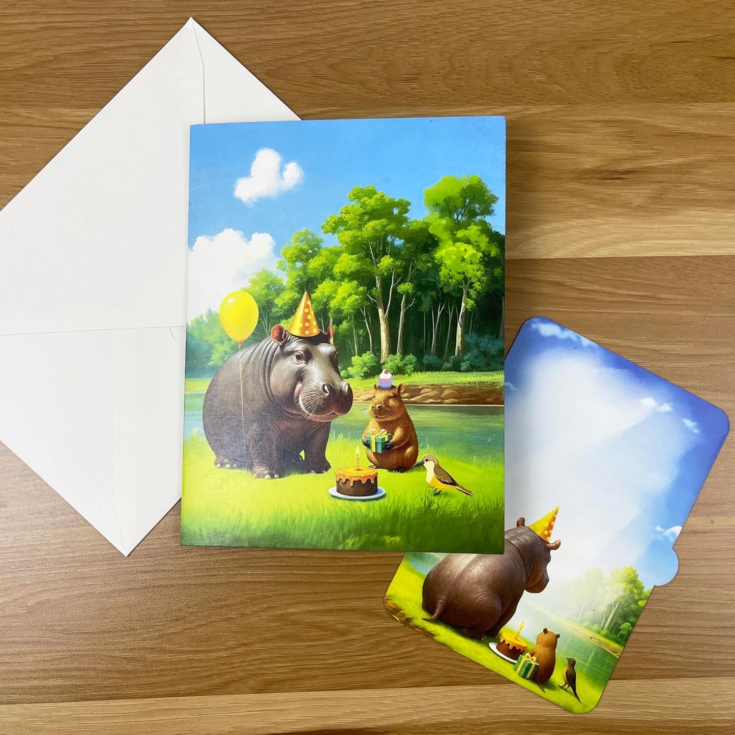 3D Capybara on Hippo Popup Card - Funny Handmade Animal Paper Art for Birthday, Anniversary, Christmas, Valentine’s Day - Unique Gift for Him, Her, Kids, Capybara & Animal Lovers