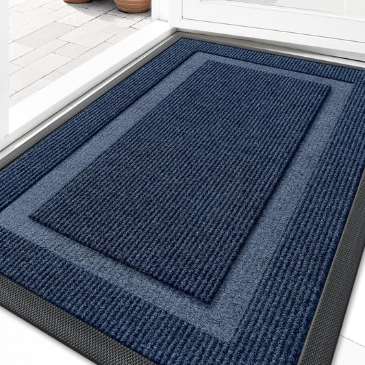 OLANLY Front Door Mat Indoor Outdoor Entrance, Waterproof All-Season, All-Weather Doormat, Sturdy Natural Rubber, Fade Resistant, Low Profile, Easy Clean Patio Porch Entryway Mat, 36x24, Blue